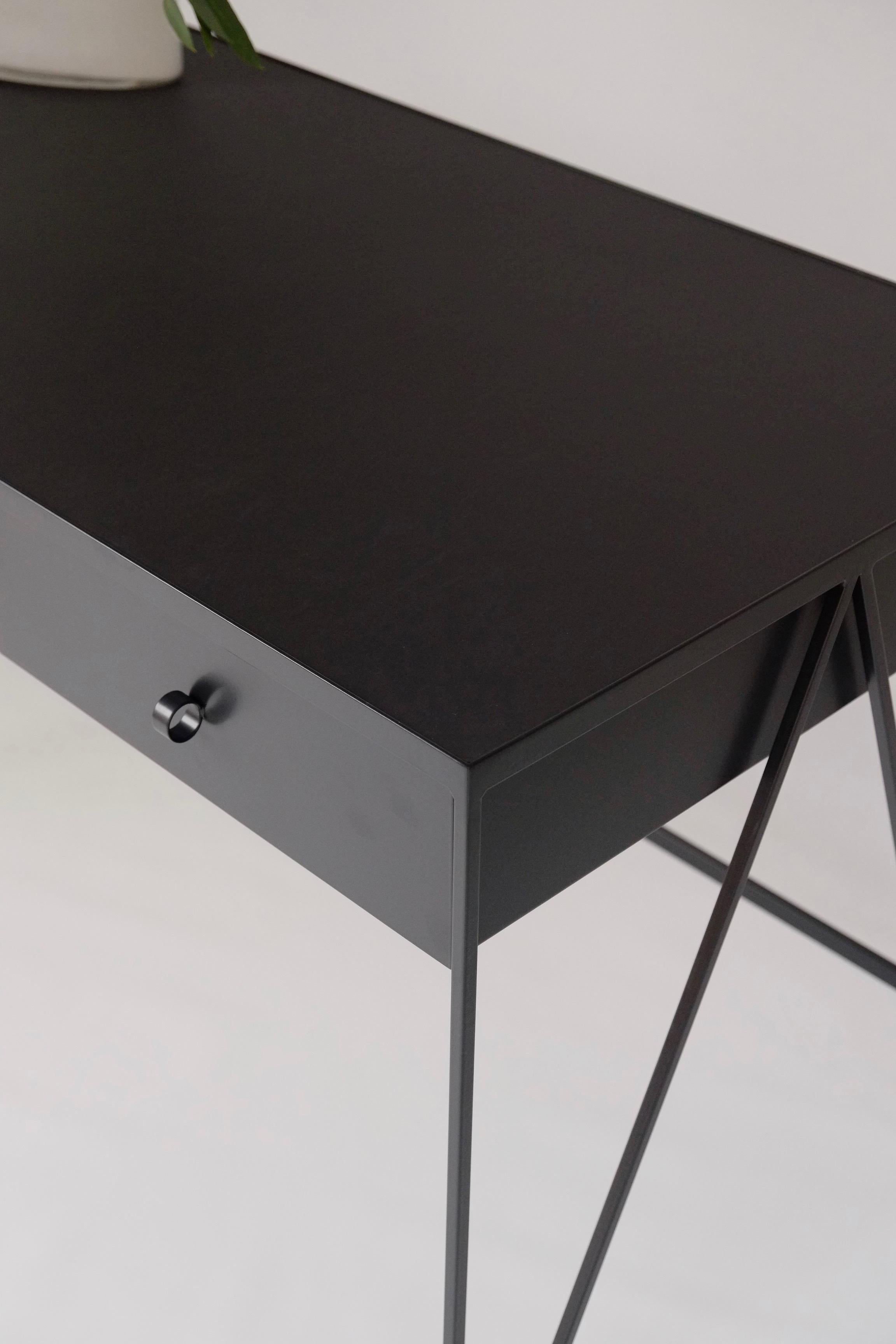 Steel Cream Study Desk with Natural Linoleum Table Top and Drawer, Customisable For Sale