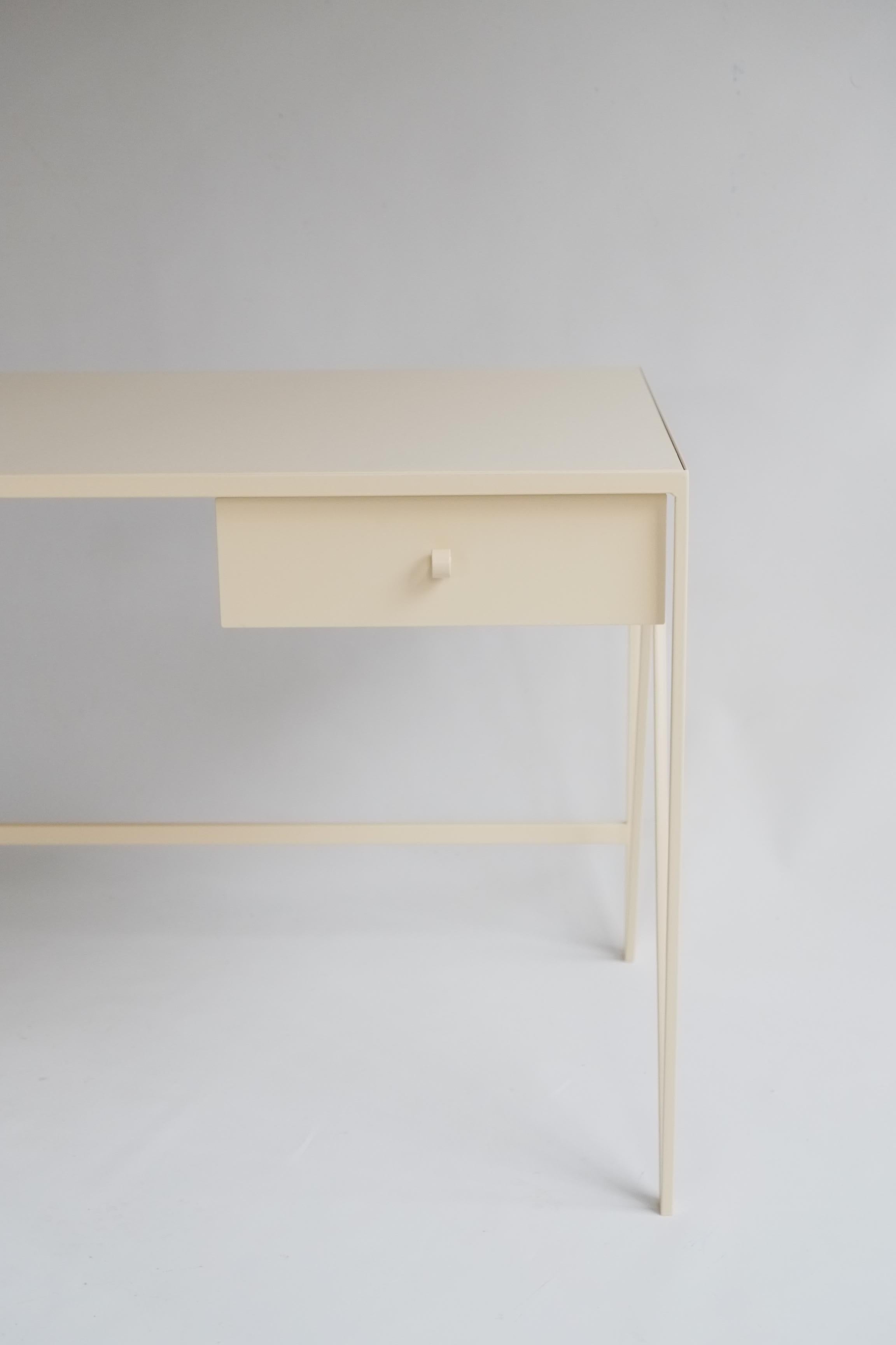 Modern Cream Study Desk with Natural Linoleum Table Top and Drawer, Customisable For Sale