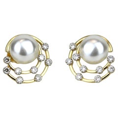 Pearl Swirl Natural Diamonds Stud Earrings in 14K Solid Gold (Certified)