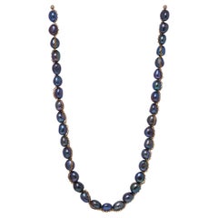 Blue Freshwater Baroque Pearl Necklace with Gold Plated Stainless Steel Chain
