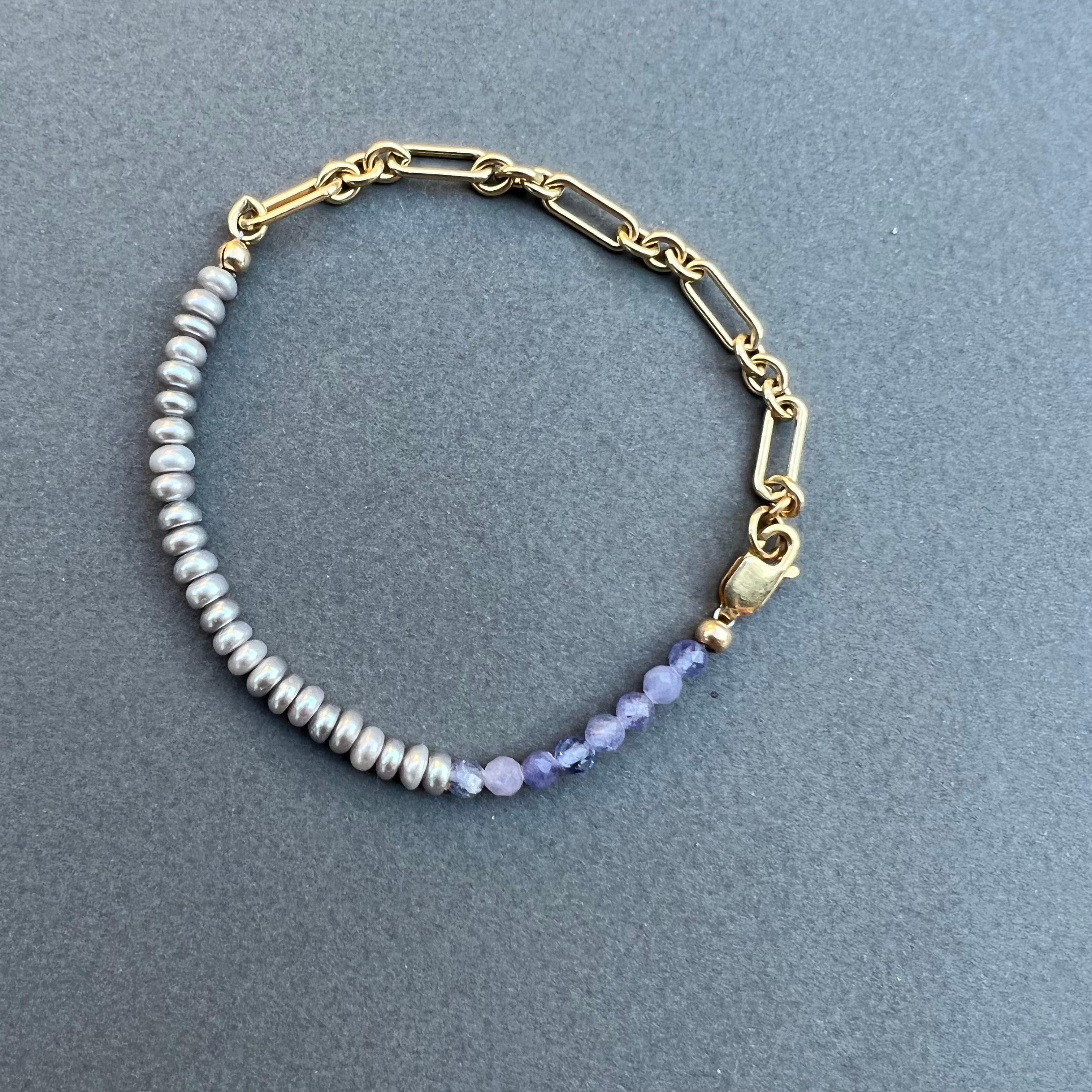Perle Tansanit Stiefelette Armband Perlen Gold gefüllte Kette J Dauphin im Angebot 4