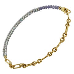 Bracciale alla caviglia con perle e tanzanite, catena in oro J DAUPHIN