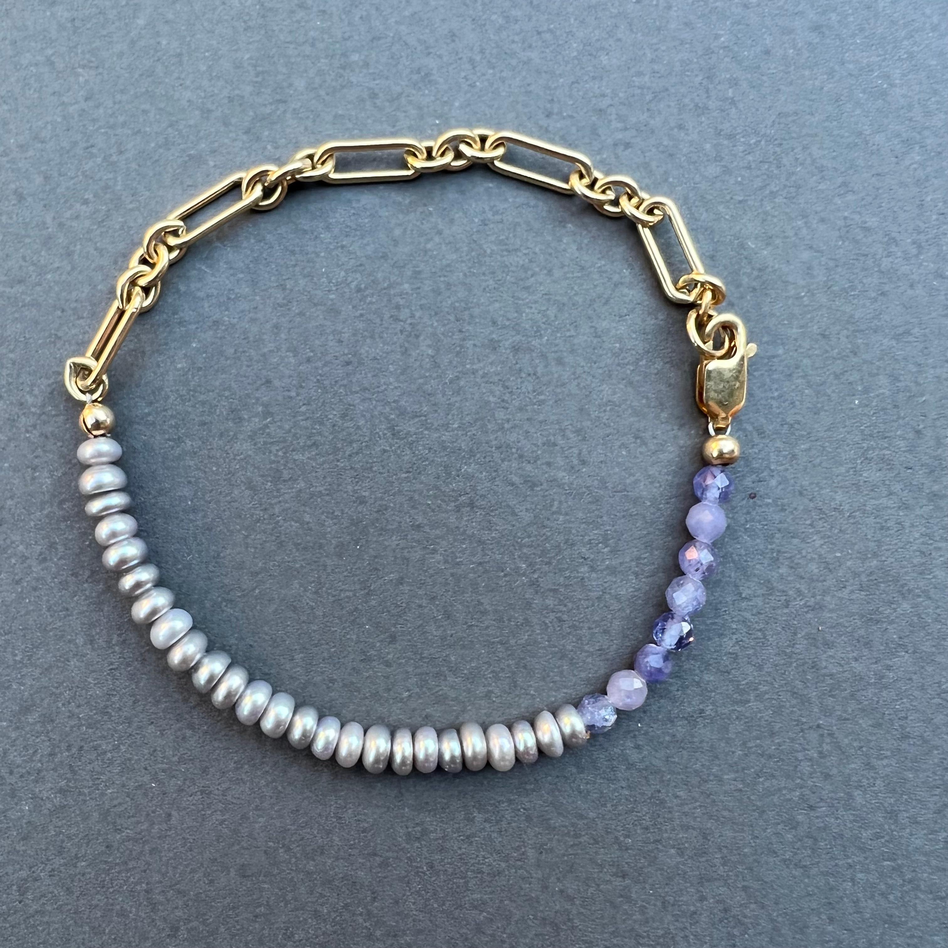 Perle Tansanit Knöchel-Armband Perlen Gold gefüllt Kette J Dauphin
kann auch als Armband verwendet werden, da die Kette verstellbar ist

