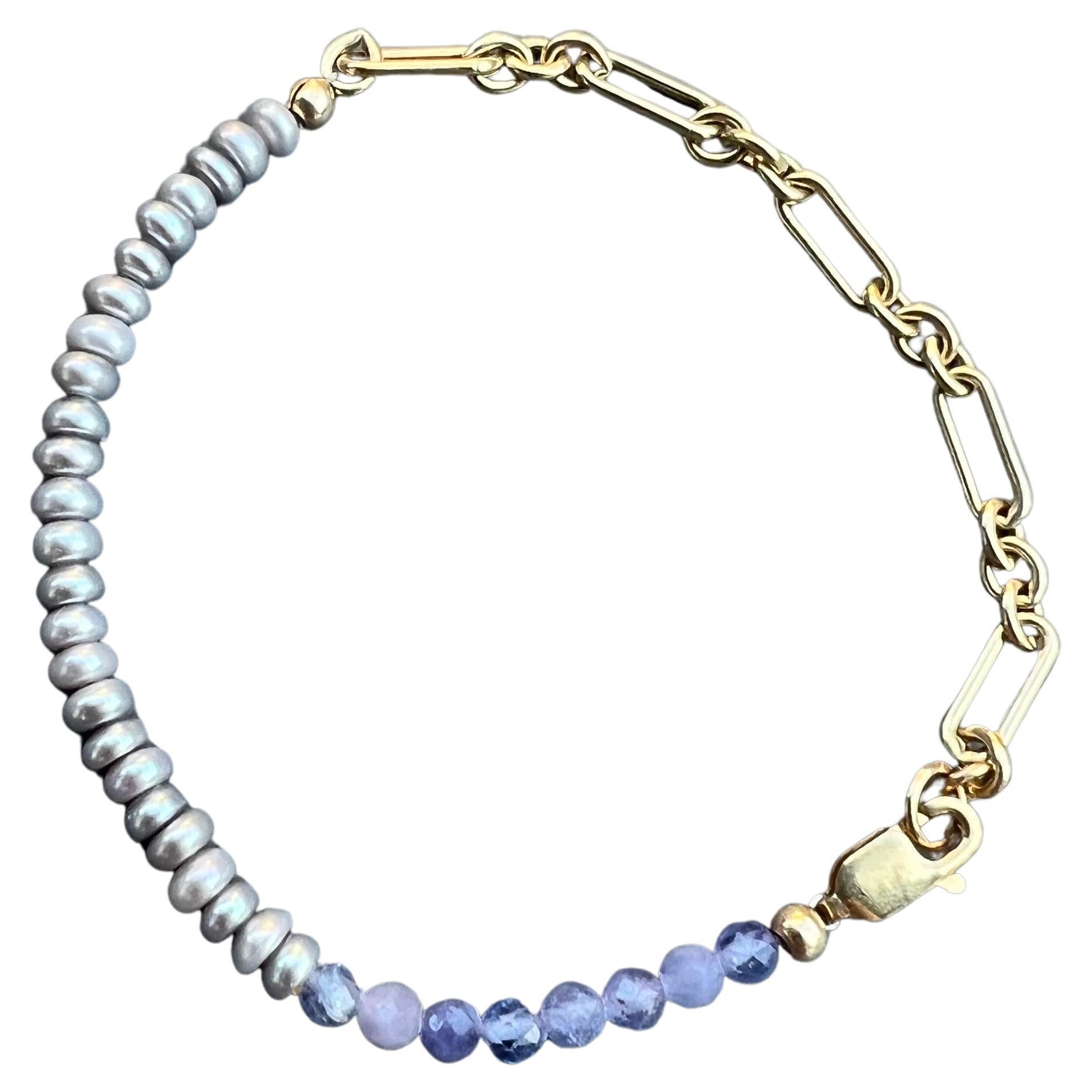 Pearl Tanzanite Ankle Bracelet Beaded Gold Filled Chain J Dauphin For Sale