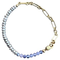 Used Pearl Tanzanite Ankle Bracelet Beaded Gold Filled Chain J Dauphin