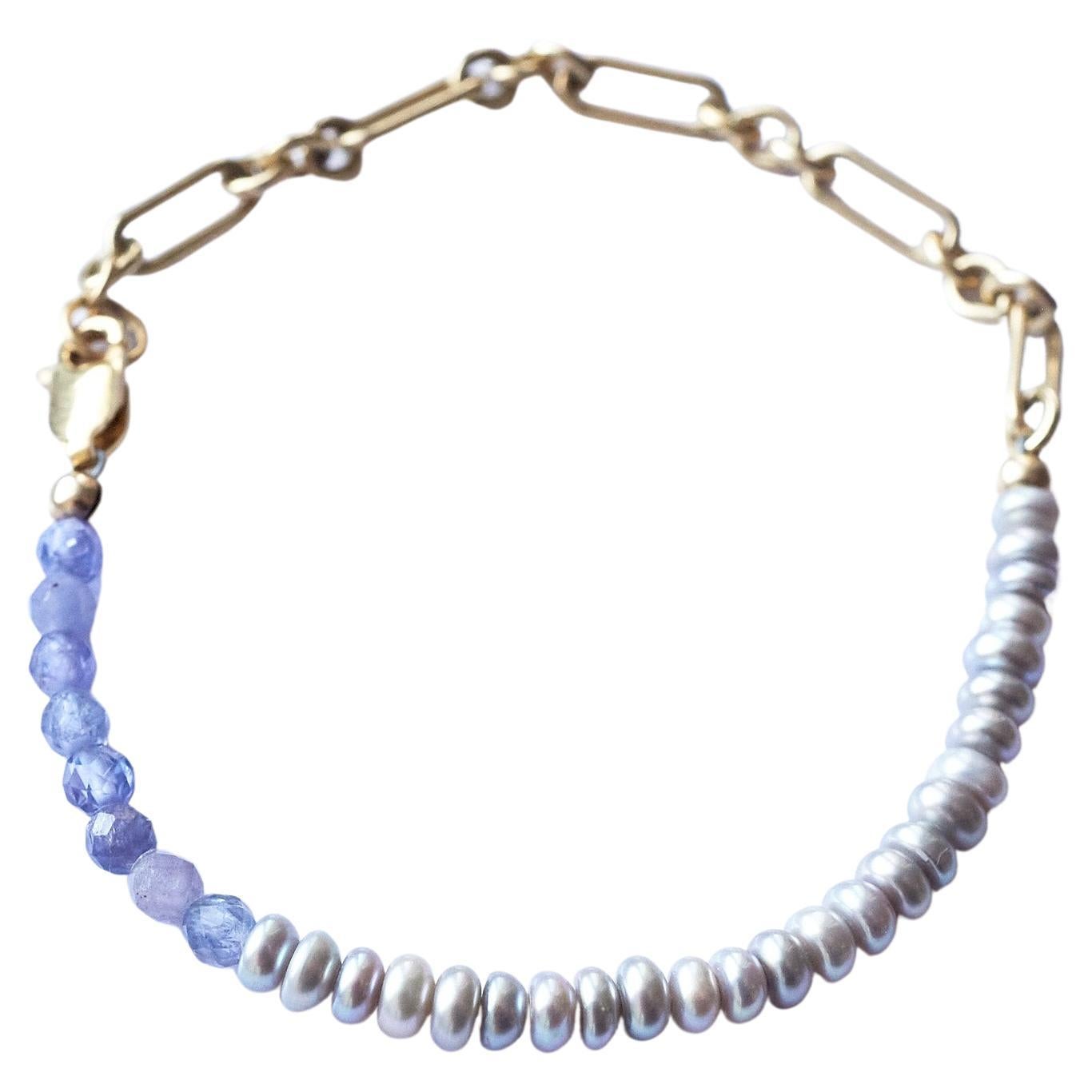 Romantic Pearl Tanzanite Bracelet Beaded Chain J Dauphin For Sale
