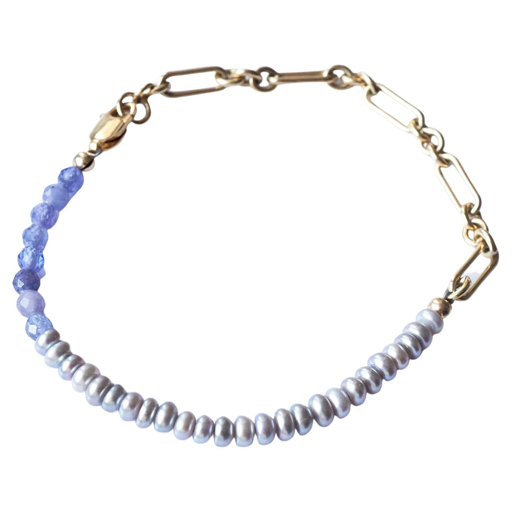 Round Cut Pearl Tanzanite Bracelet Beaded Chain J Dauphin For Sale