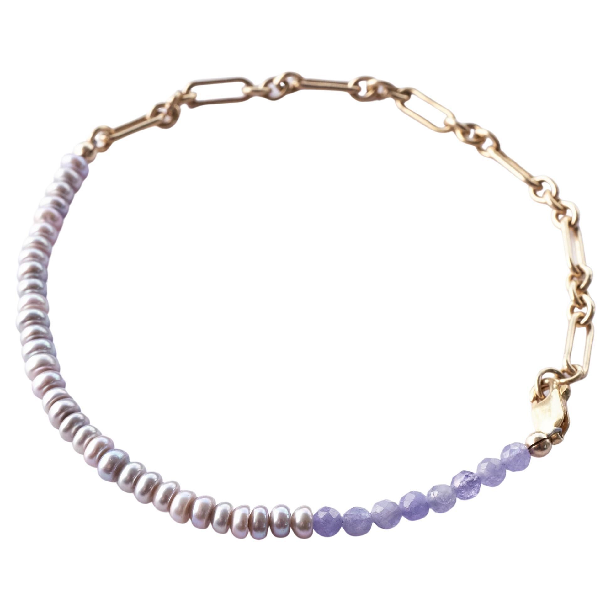 Round Cut Pearl Tanzanite Bracelet Beaded Chain J Dauphin For Sale