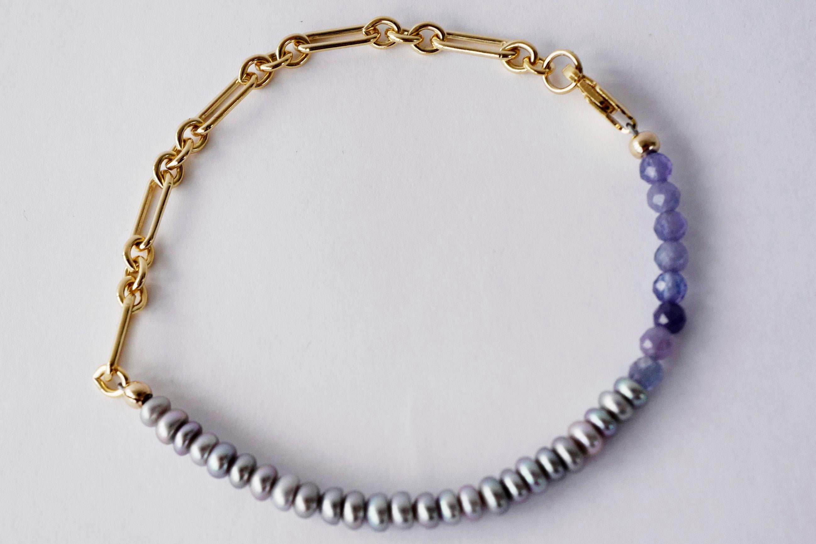Pearl Bead Bracelet Gold Filled Chain Chain Tanzanite J Dauphin

