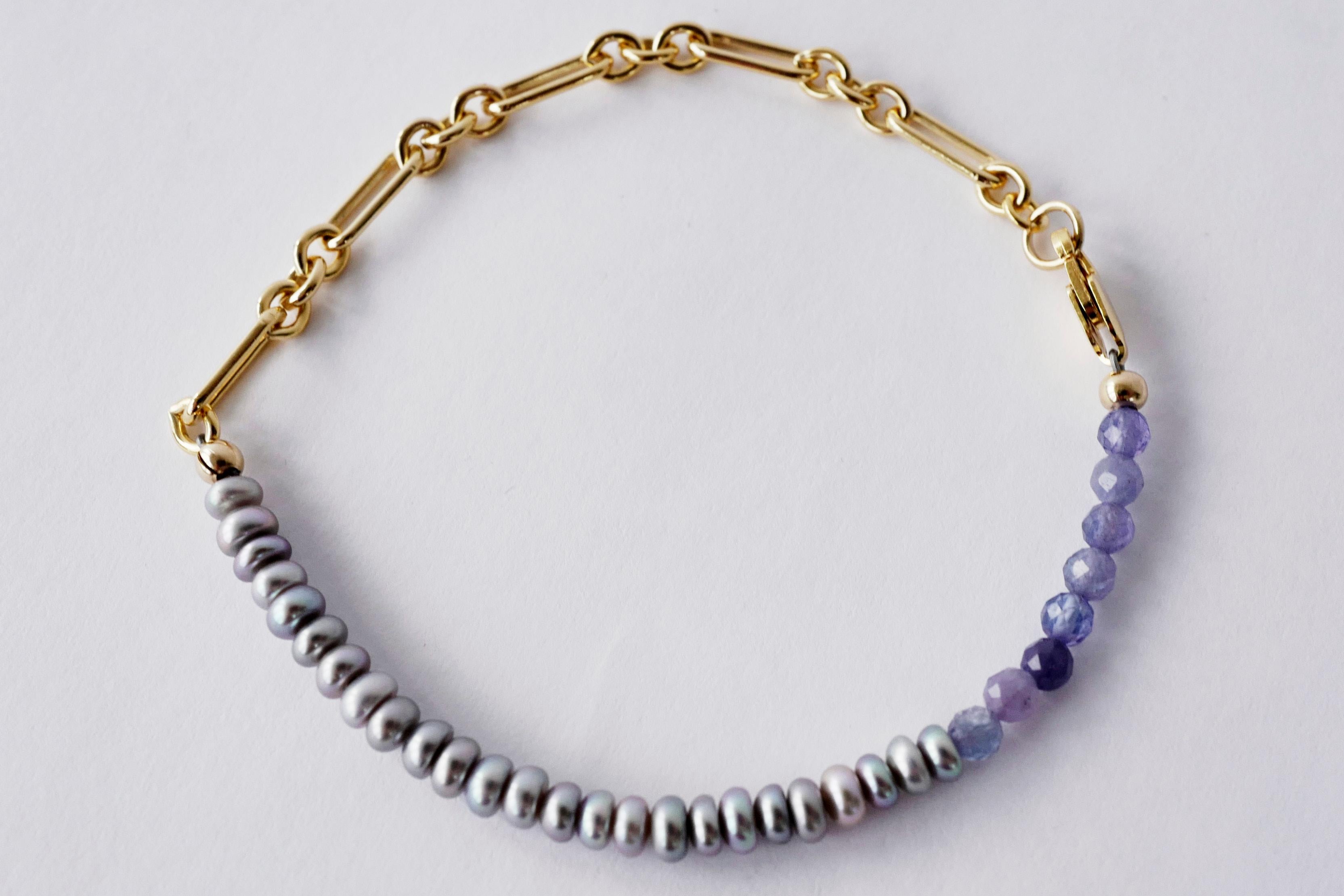 Romantic Pearl Bracelet Gold Chain Tanzanite J Dauphin For Sale