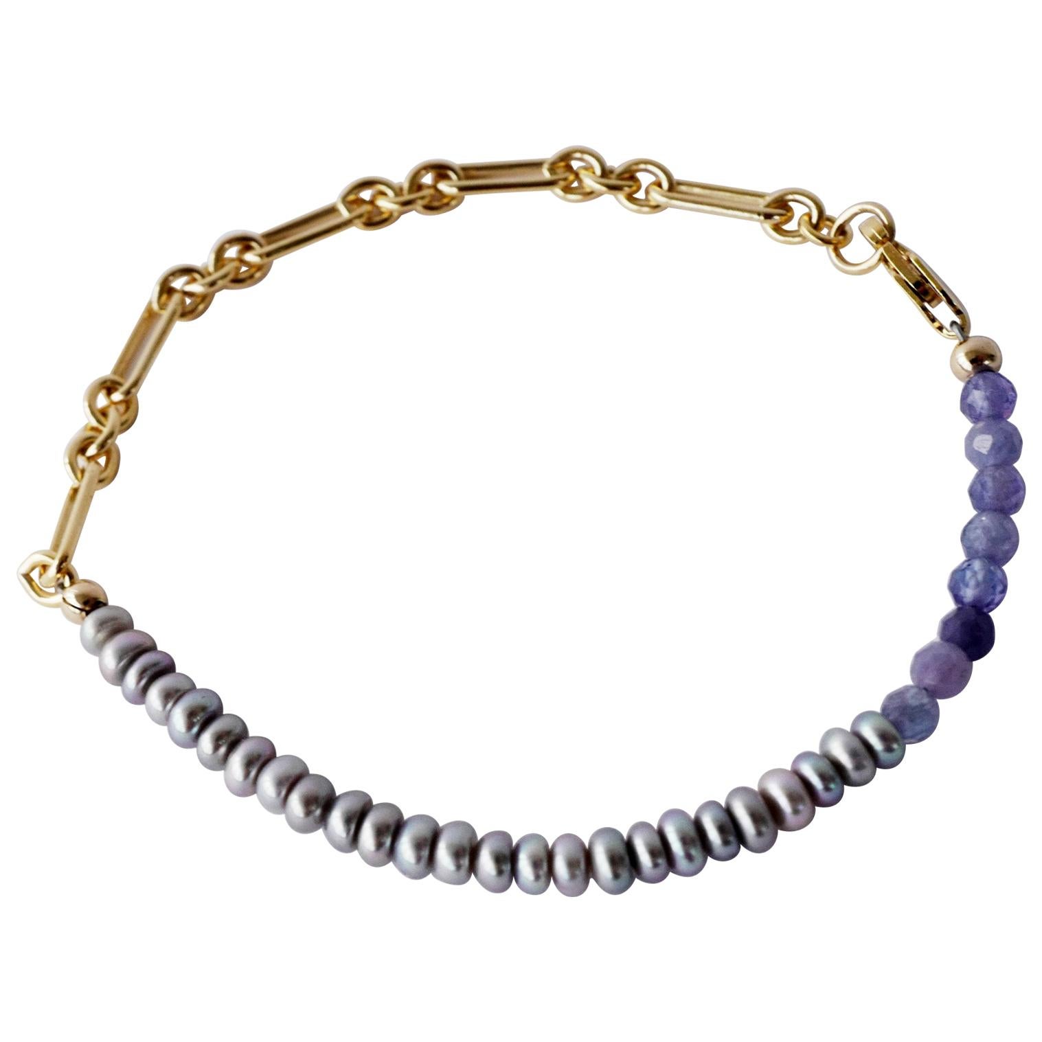 Pearl Bracelet Gold Chain Tanzanite J Dauphin For Sale