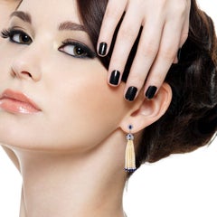 Pearl Tassel Drop Earrings in 18KT Gold & Silver with Diamonds & Sapphire