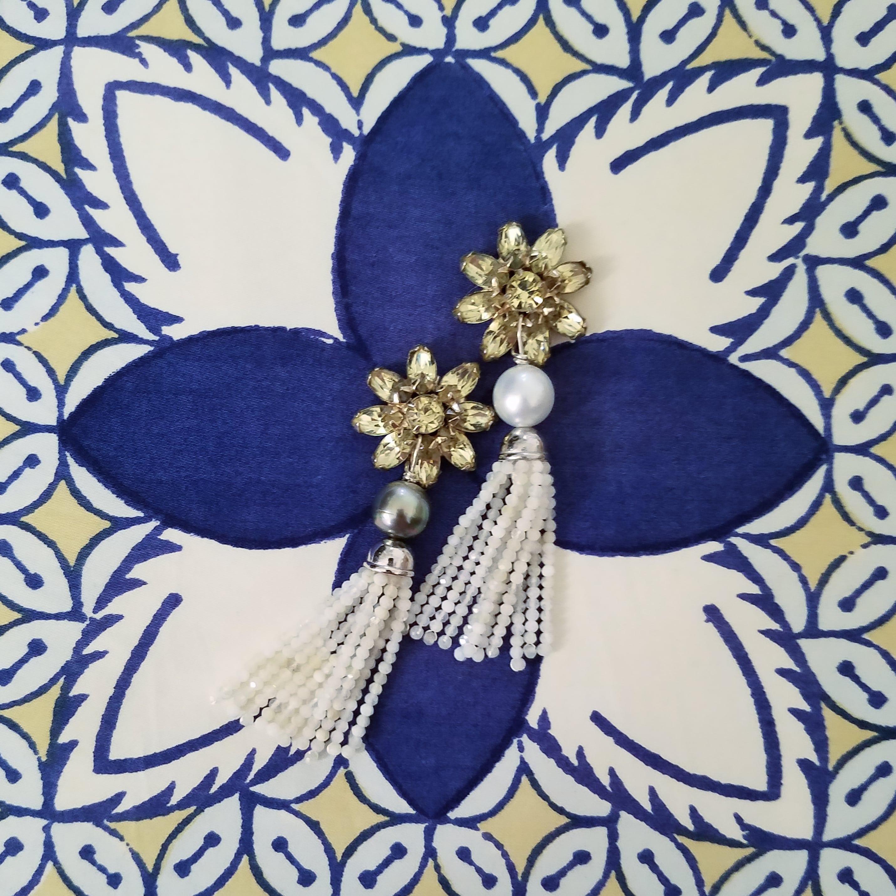 Bead Pearl Tassel Earrings For Sale