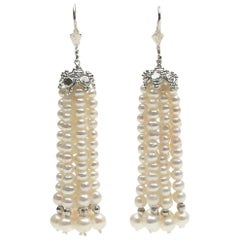 Pearl Tassel Earrings with White Gold Plated Silver Cup by Marina J.
