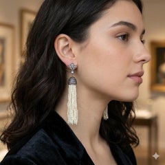 Pearl Tassel & Pave Diamond Earrings Made In 14k Gold & Silver