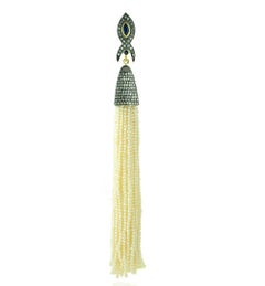 Pearl Tassel Pendant Accented With Sapphire & Diamonds in 18k Gold & Silver