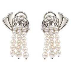 Pearl Tassels Diamonds 18 Carat White Gold Twists Earrings