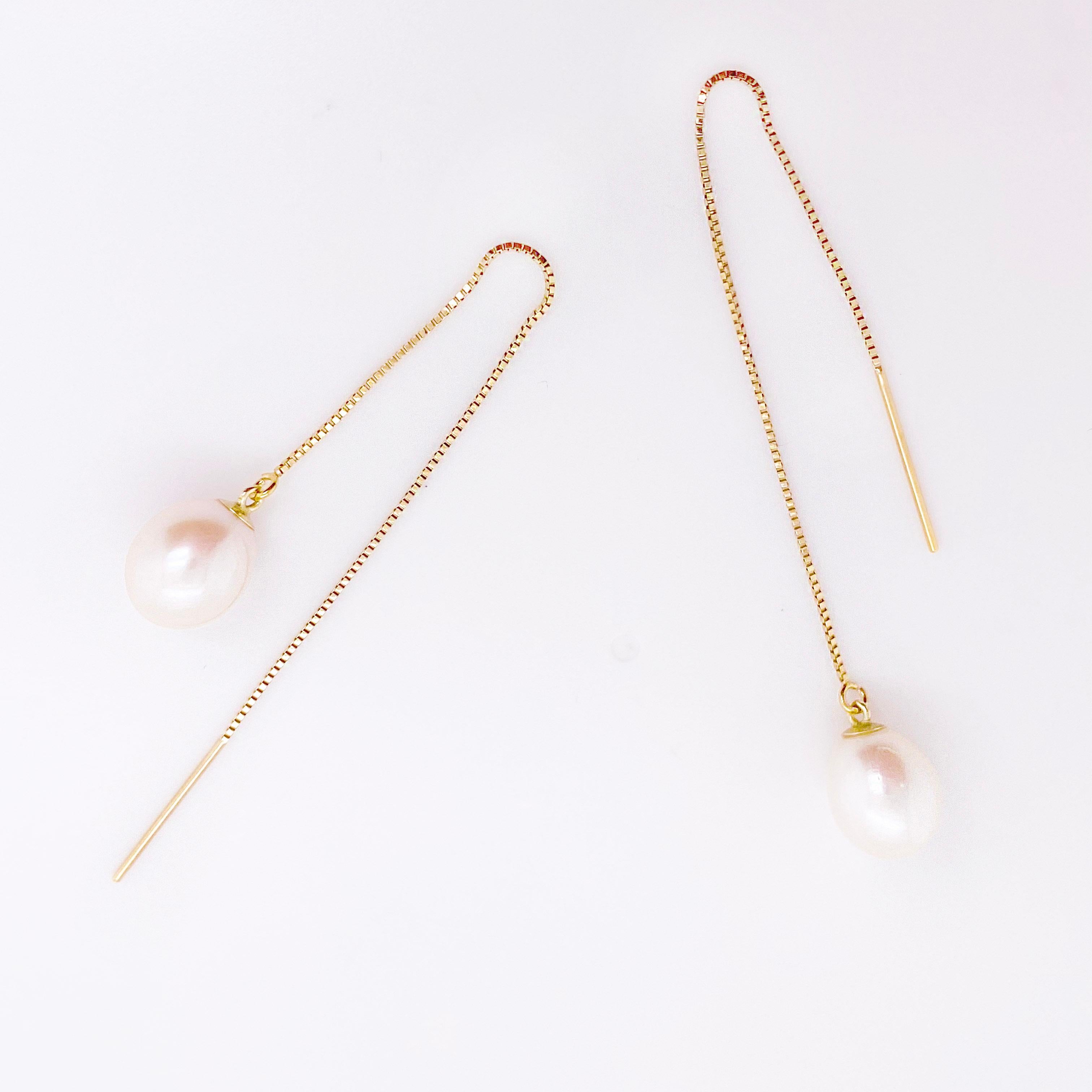 Contemporain Boucles d'oreilles fil de perles, boucles d'oreilles de mariage perles de culture authentiques en vente