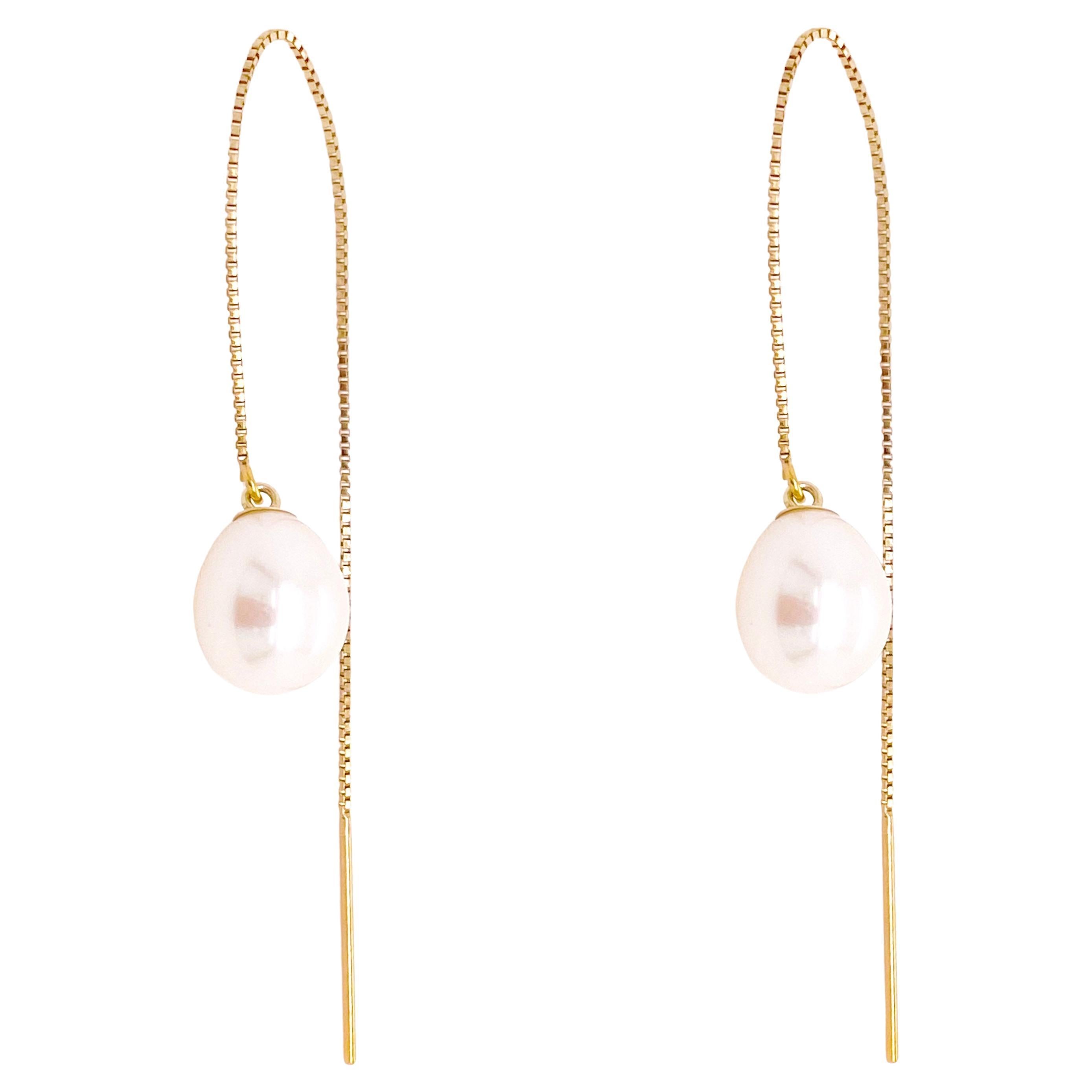 Perlen Threader-Ohrringe, Perlen-Hochzeits-Ohrringe, echte Zuchtperlen-Ohrringe