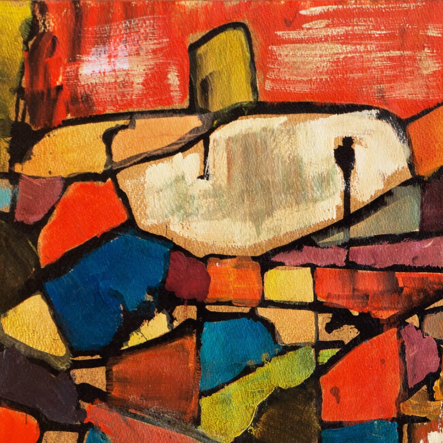 'Abstract in Coral and Turquoise', Woman Artist, Pasadena - Brown Abstract Painting by Pearl Took