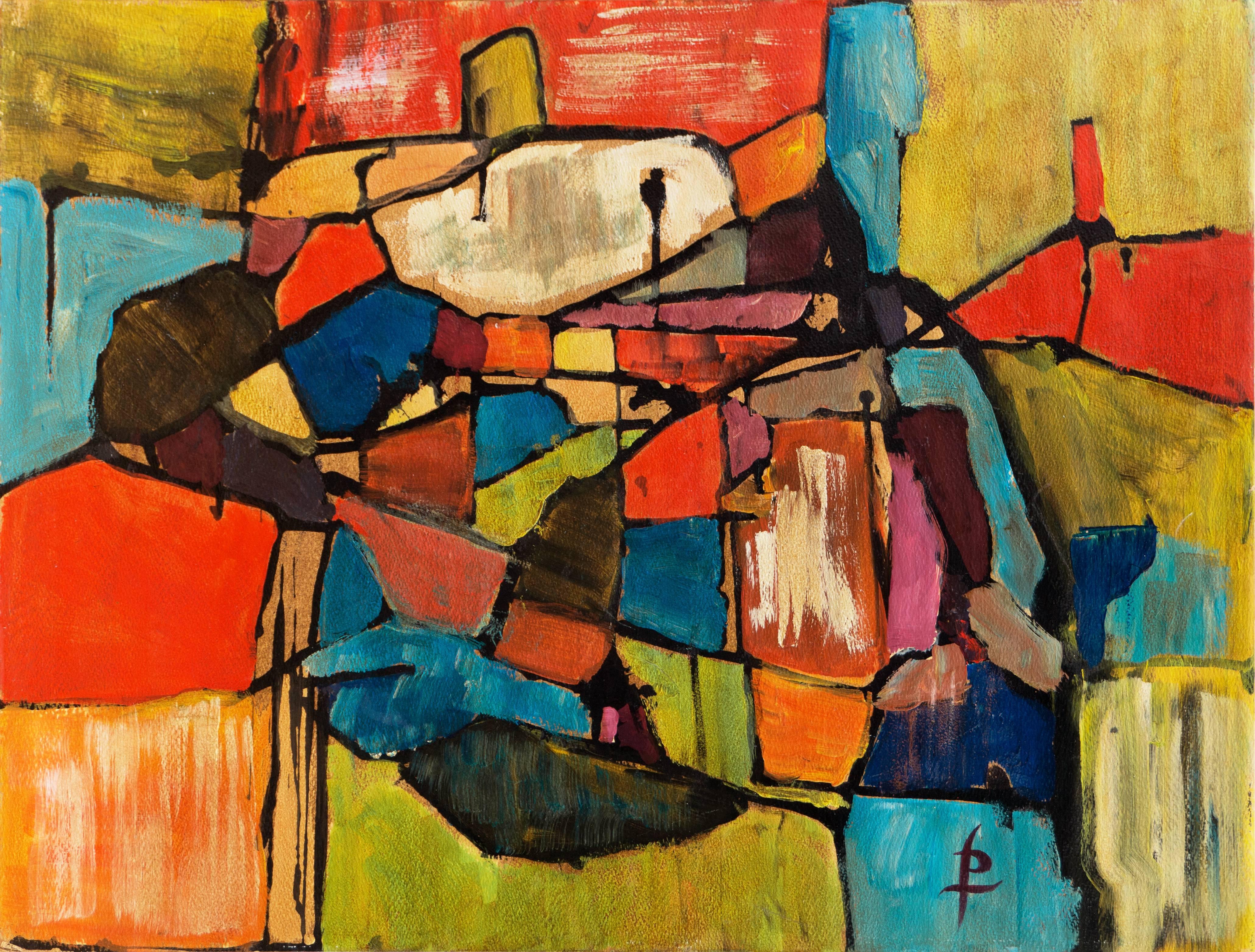 Pearl Took Abstract Painting - 'Abstract in Coral and Turquoise', Woman Artist, Pasadena