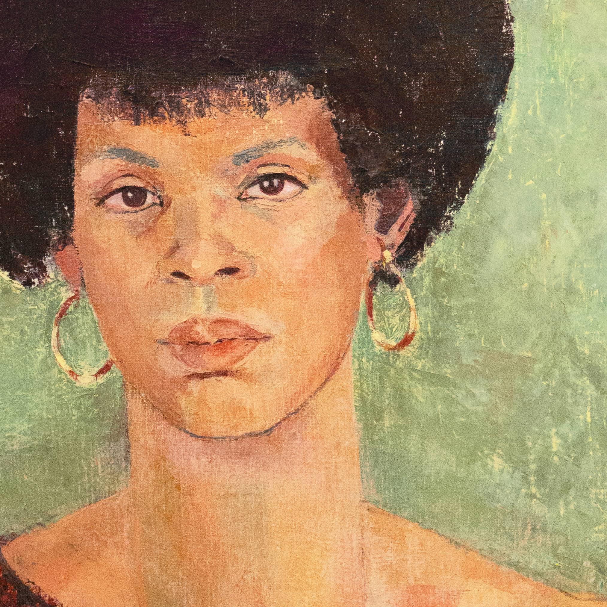 „Sheila Antoine mit Afro“, Sir John Cass, Otis Art Institute, Kalifornien (Beige), Portrait Painting, von Pearl Took