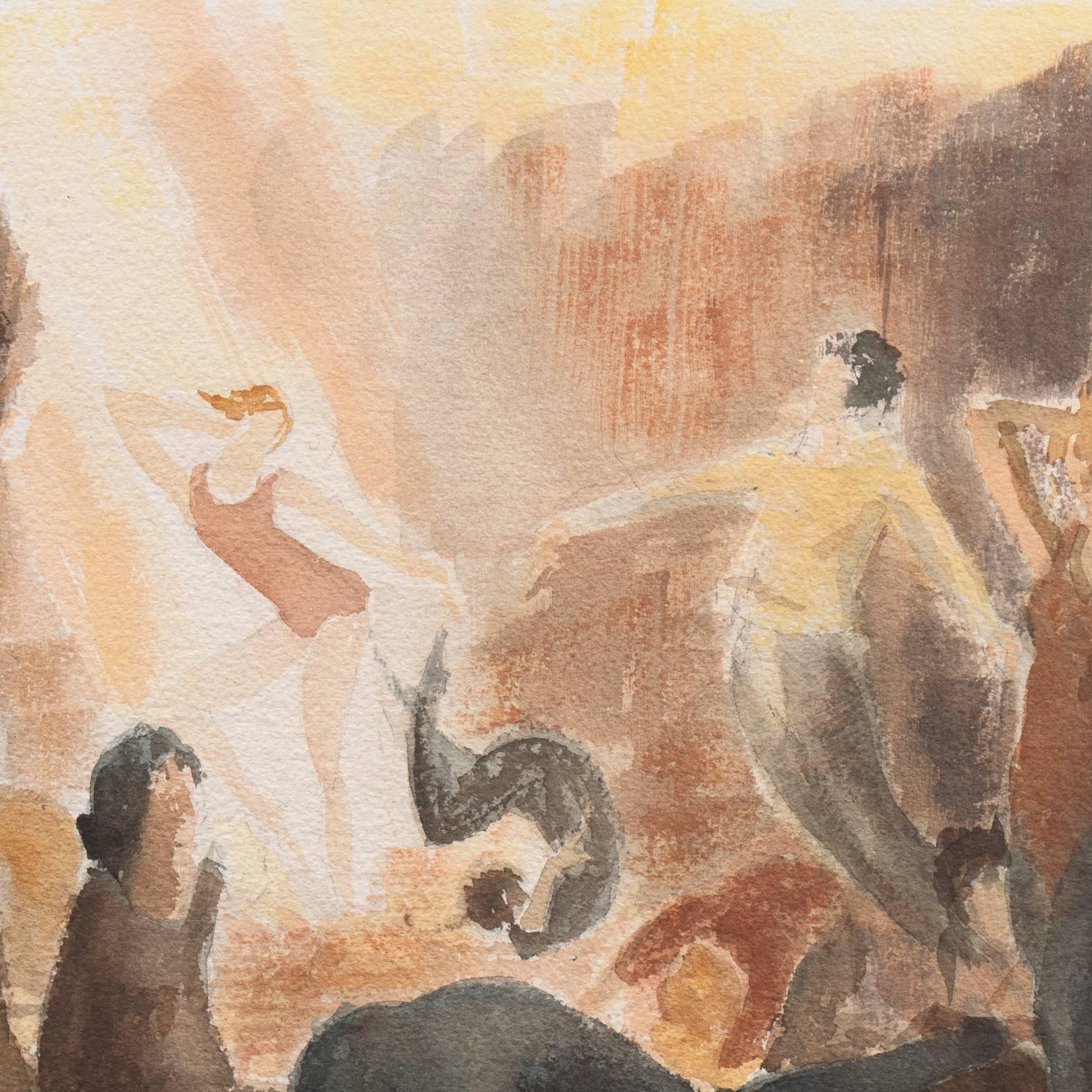 'Classe di danza', Figurazione modernista, Sir John Cass, Otis Art Institute, Parson's - Interior Painting Marrone di Pearl Took