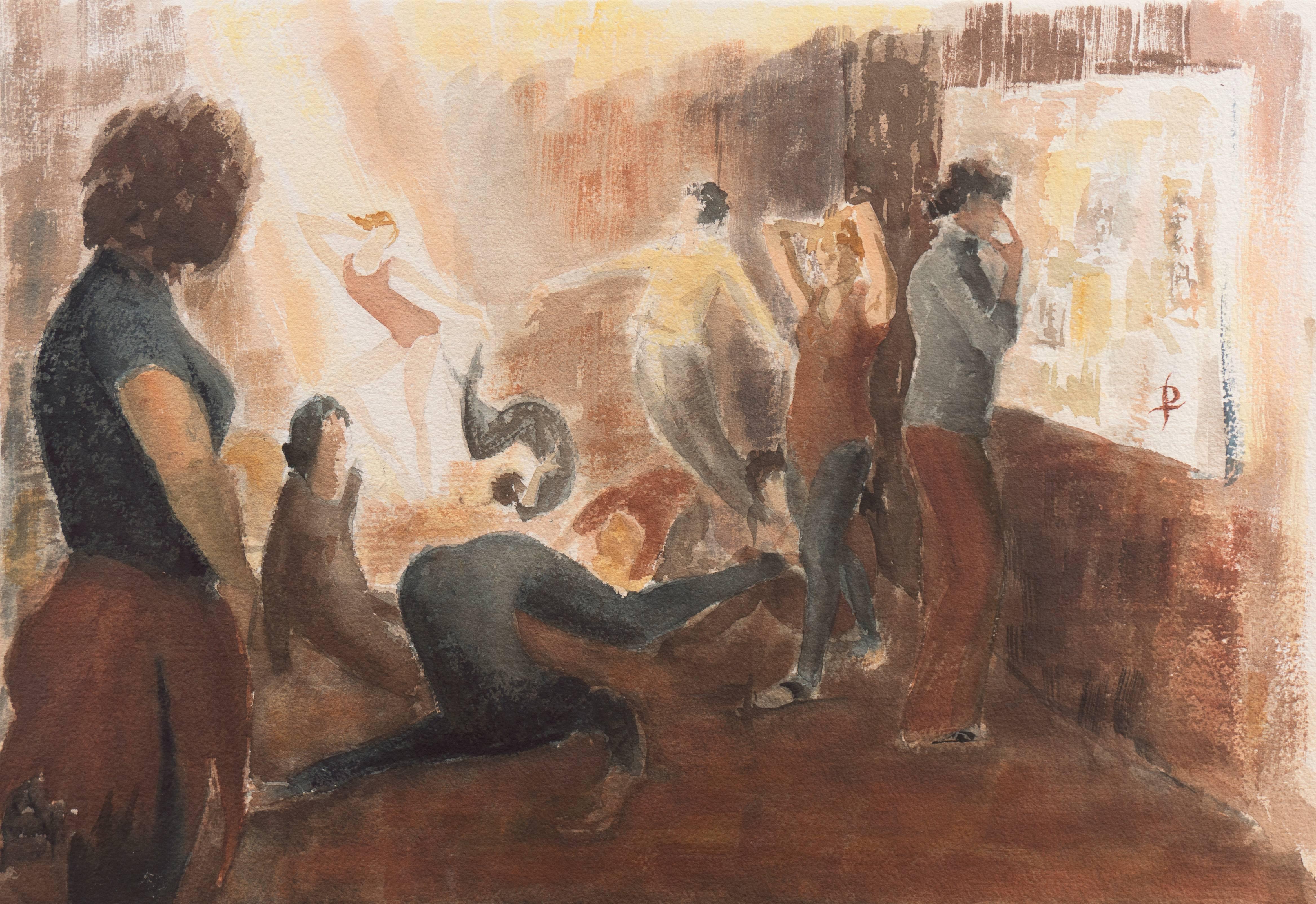 Interior Painting di Pearl Took - 'Classe di danza', Figurazione modernista, Sir John Cass, Otis Art Institute, Parson's
