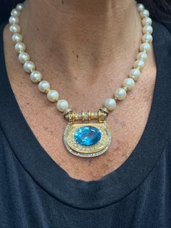 Pearl Topaz & Diamond Pendant Necklace