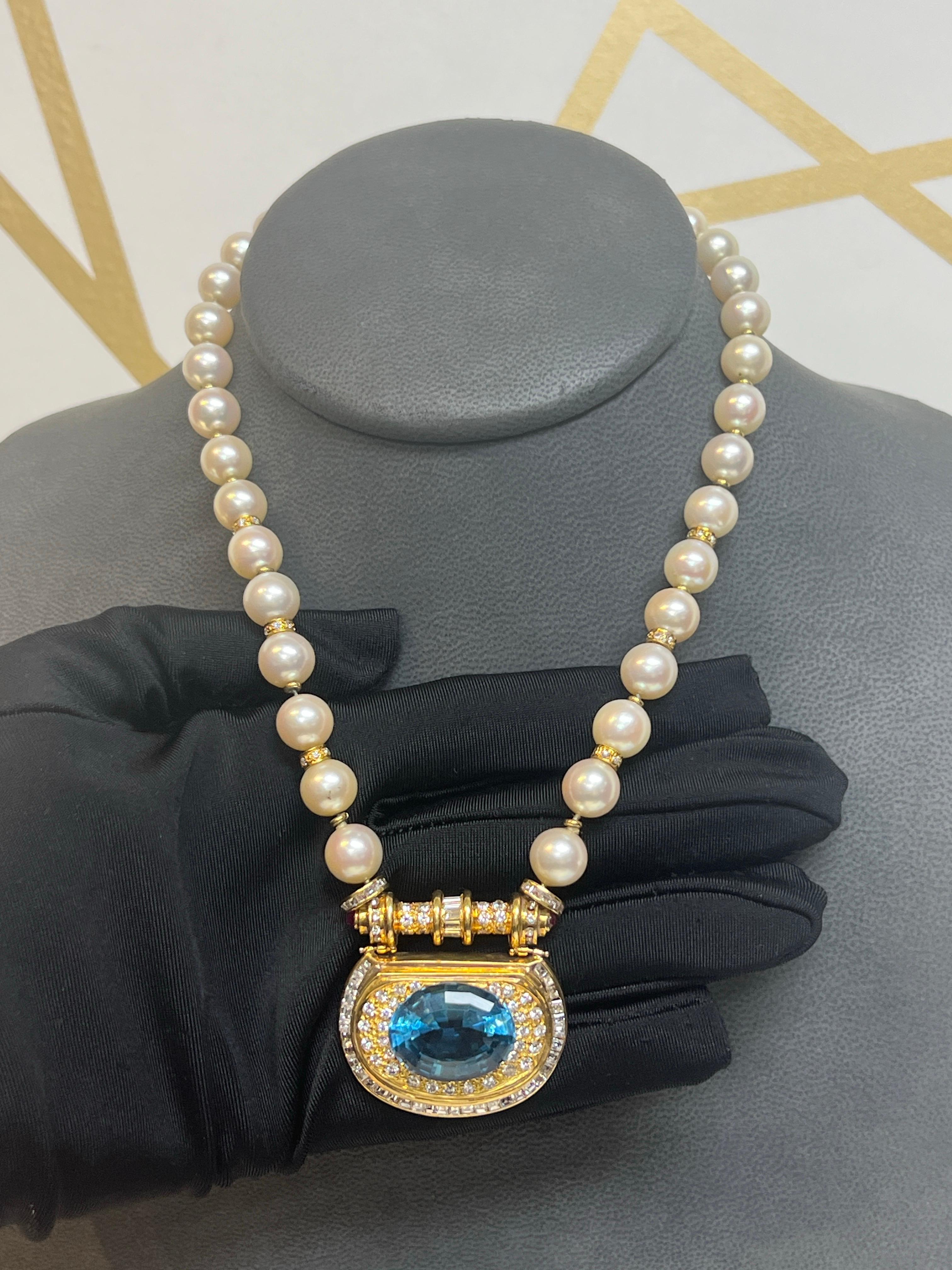 Oval Cut Pearl Topaz & Diamond Pendant Necklace For Sale
