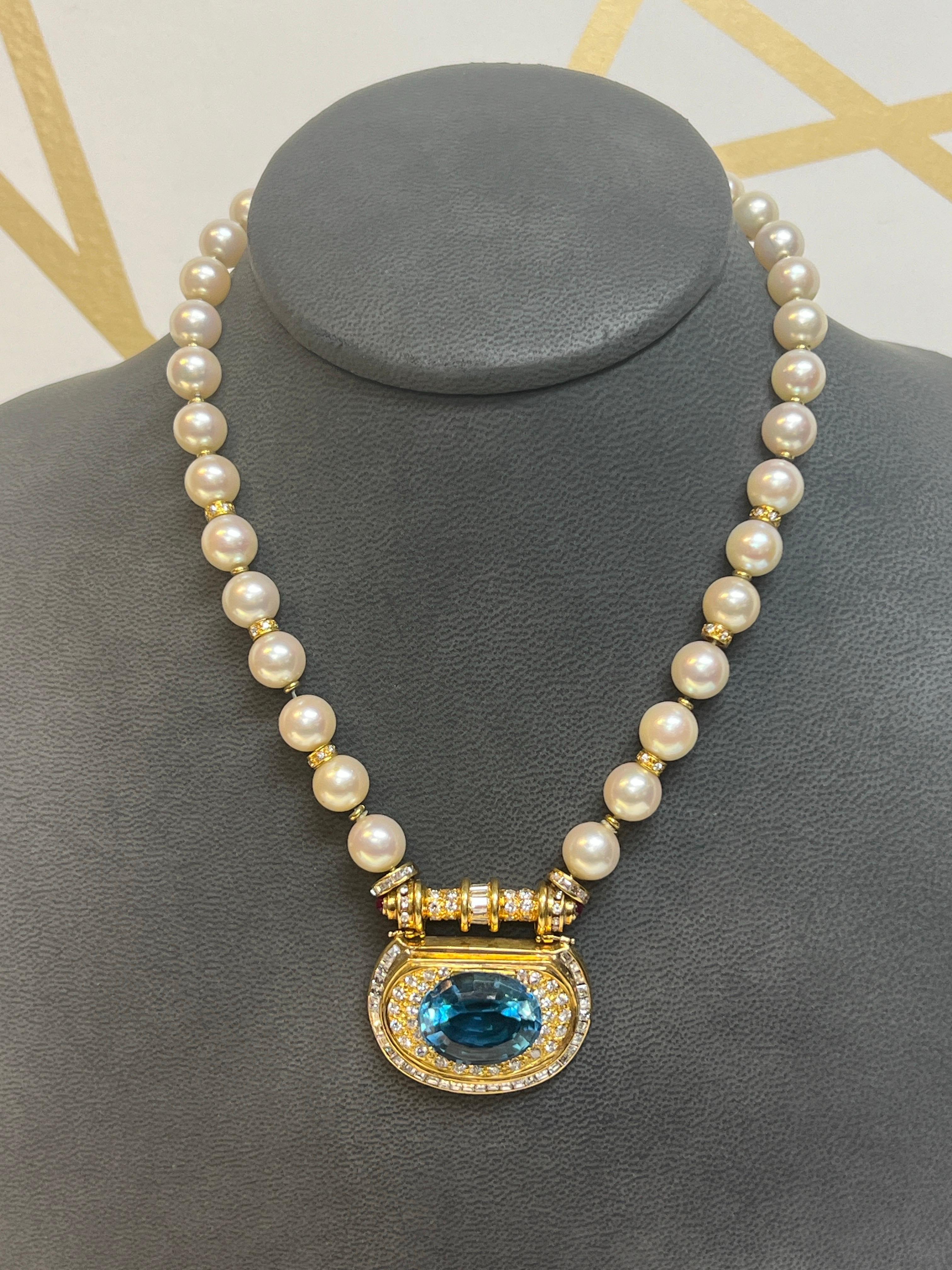Pearl Topaz & Diamond Pendant Necklace In Excellent Condition For Sale In New York, NY