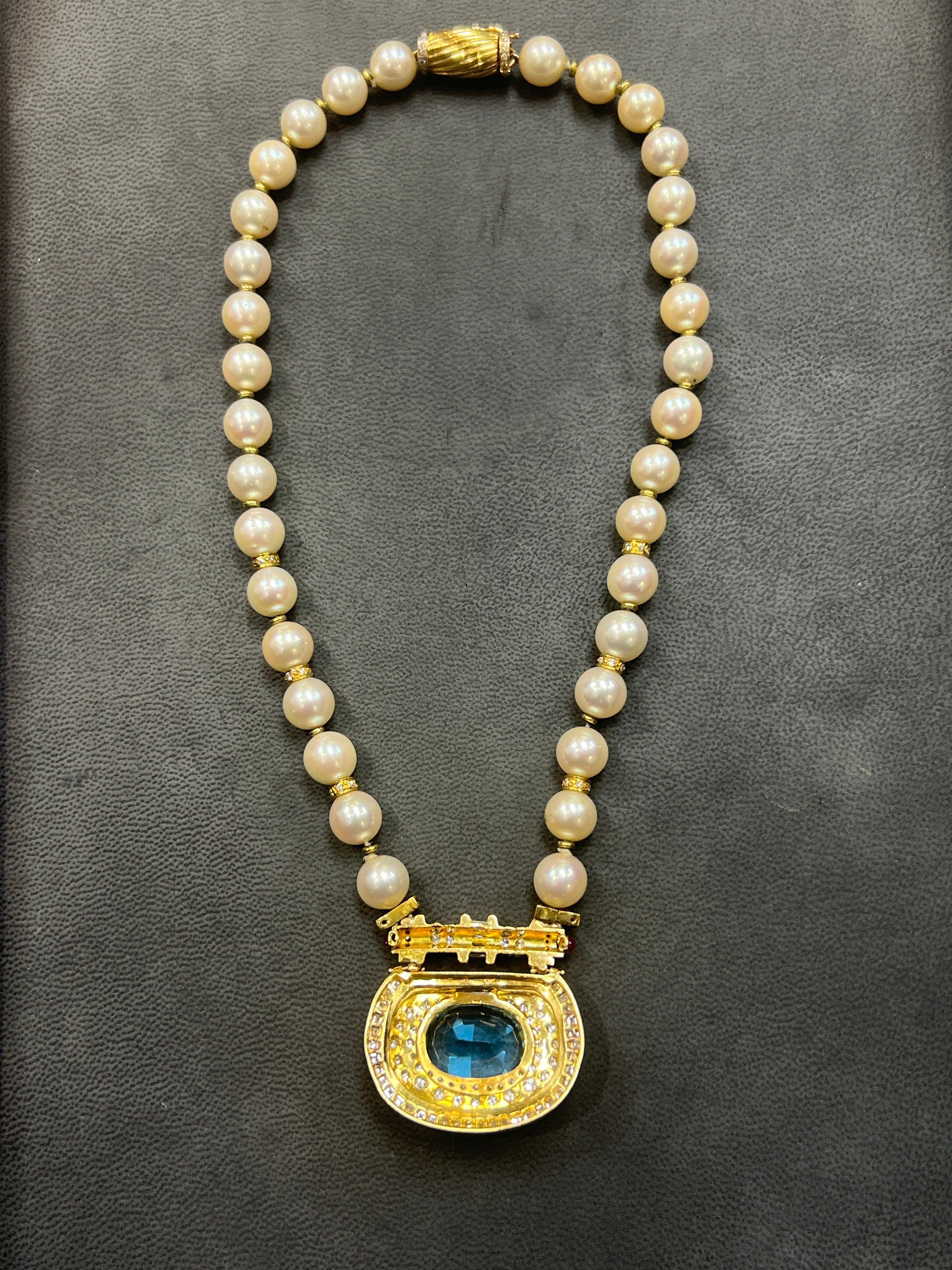Women's Pearl Topaz & Diamond Pendant Necklace For Sale