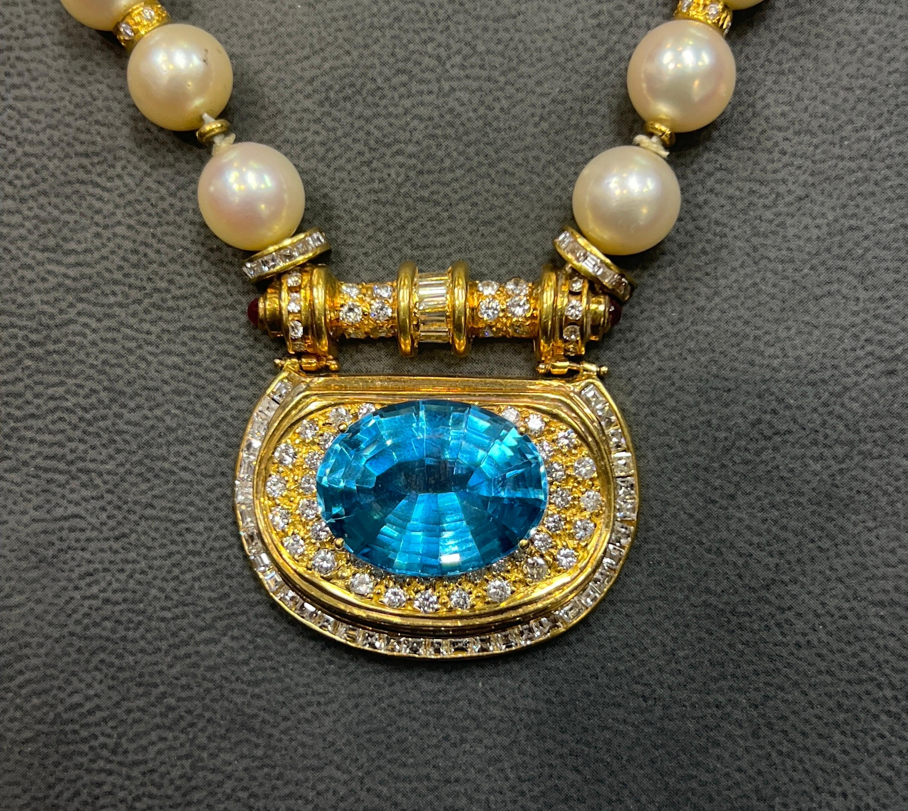 Pearl Topaz & Diamond Pendant Necklace For Sale 2