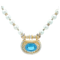 Vintage Pearl Topaz & Diamond Pendant Necklace