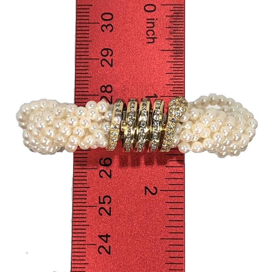 Pearl Torsade Bracelet with Gold and Diamond Coiled Snake Clasp 4