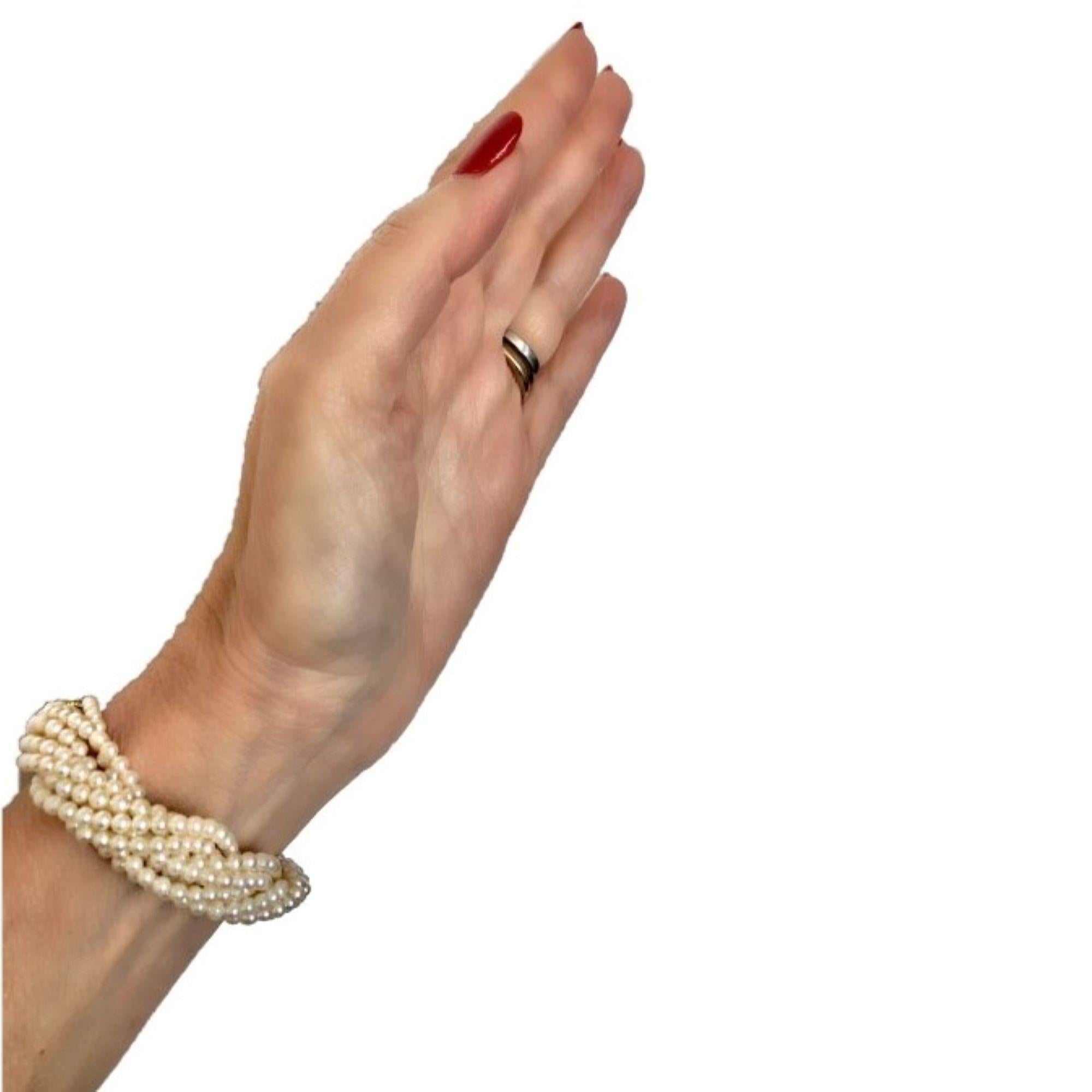 Pearl Torsade Bracelet with Gold and Diamond Coiled Snake Clasp 8