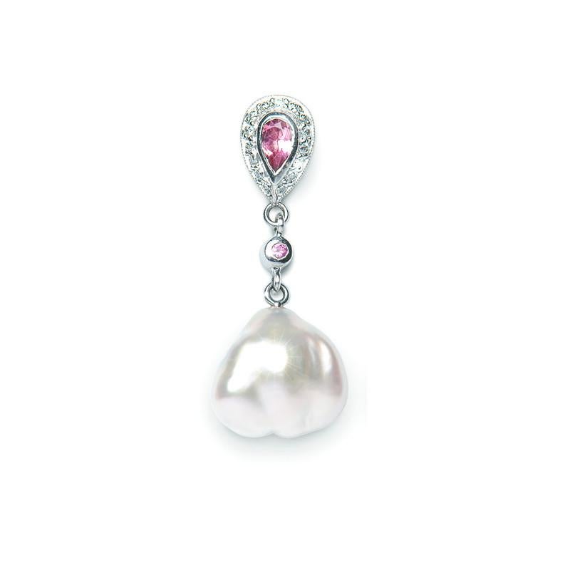 Pearl Tourmaline Sapphire 18 Karat White Gold Drop Earrings Natalie Barney In New Condition For Sale In Crows Nest, NSW