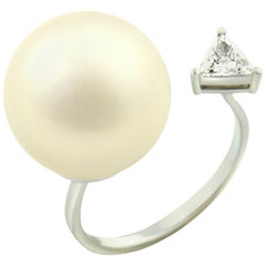 delfina delettrez sale DELFINA DELETTREZ Pearl Trillion Diamond 18 Karat White Gold Ring