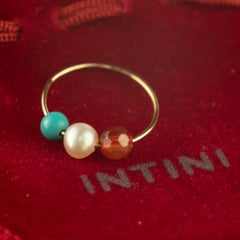 Pearl Turquoise Garnet 18 Karat Rose Gold Asteroid Boho Band Planet Ring