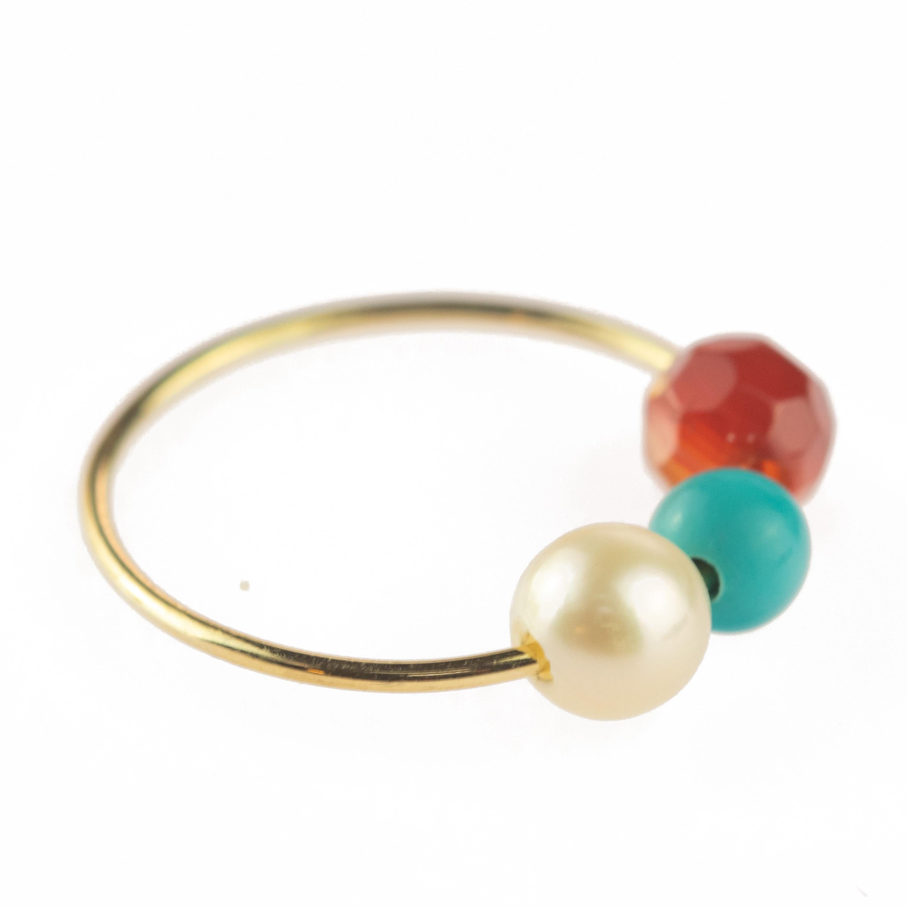 Perle Türkis Granat 18 Karat Roségold Asteroid Boho Band Planet Ring (Moderne) im Angebot