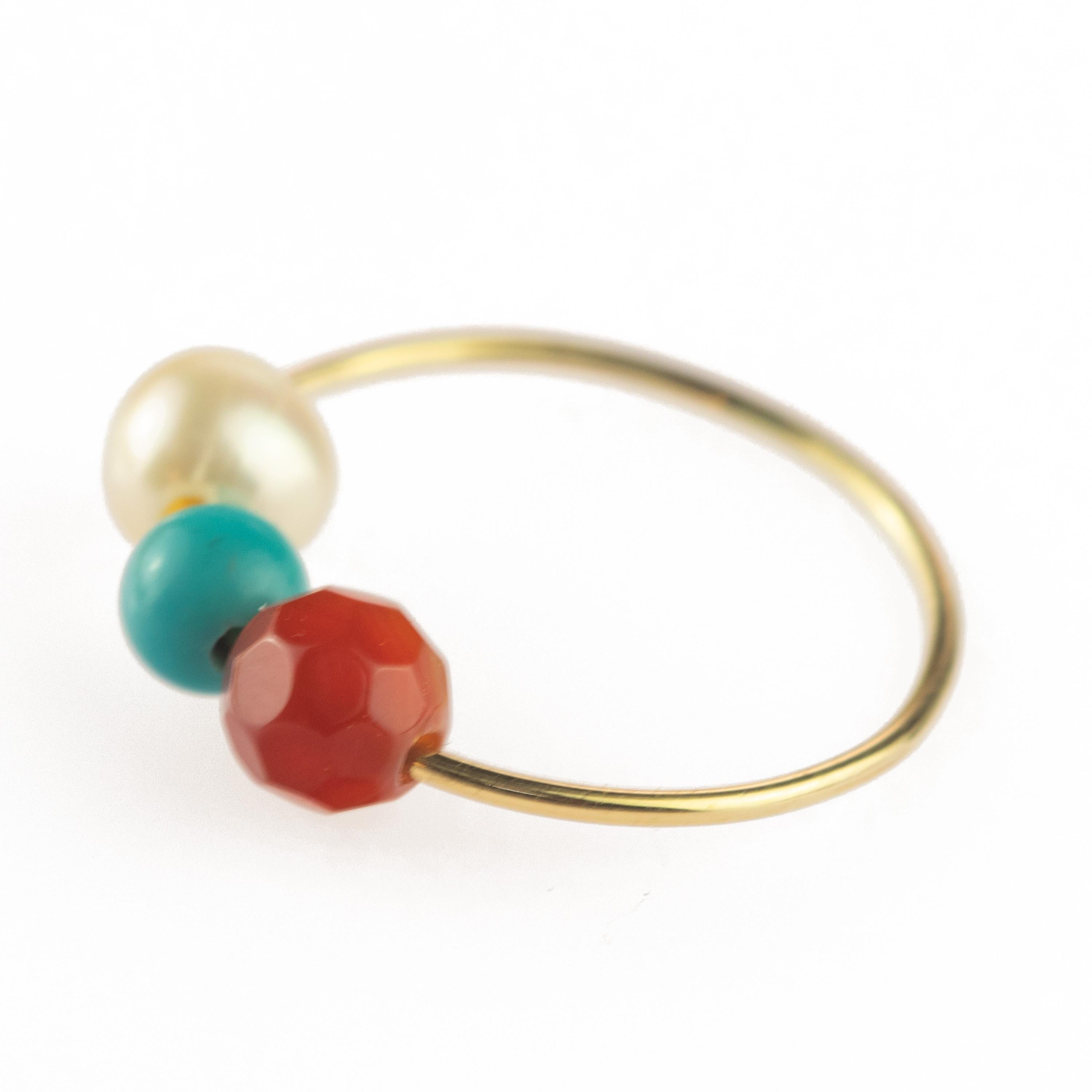 Perle Türkis Granat 18 Karat Roségold Asteroid Boho Band Planet Ring im Zustand „Neu“ im Angebot in Milano, IT