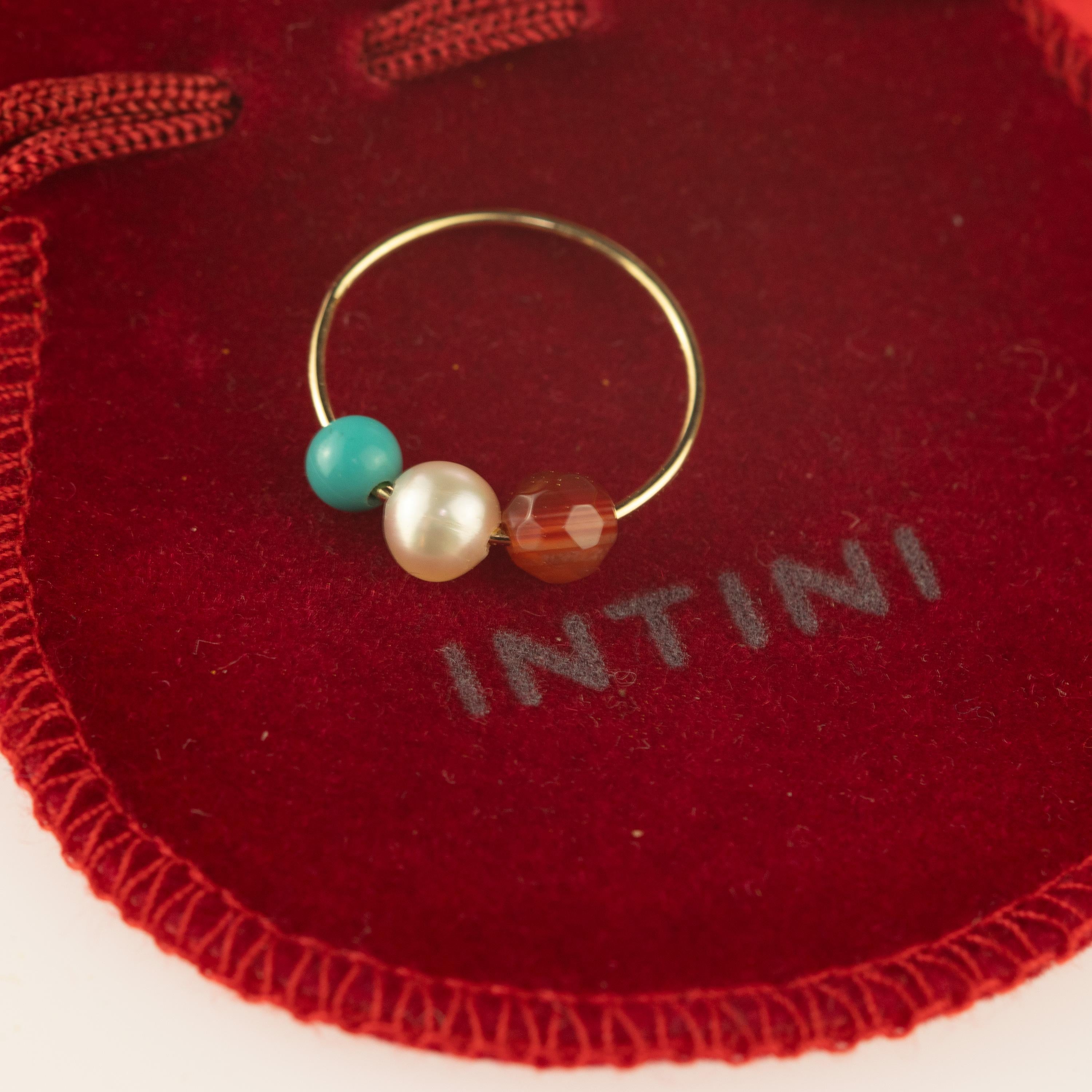 Perle Türkis Granat 18 Karat Roségold Asteroid Boho Band Planet Ring im Angebot 1