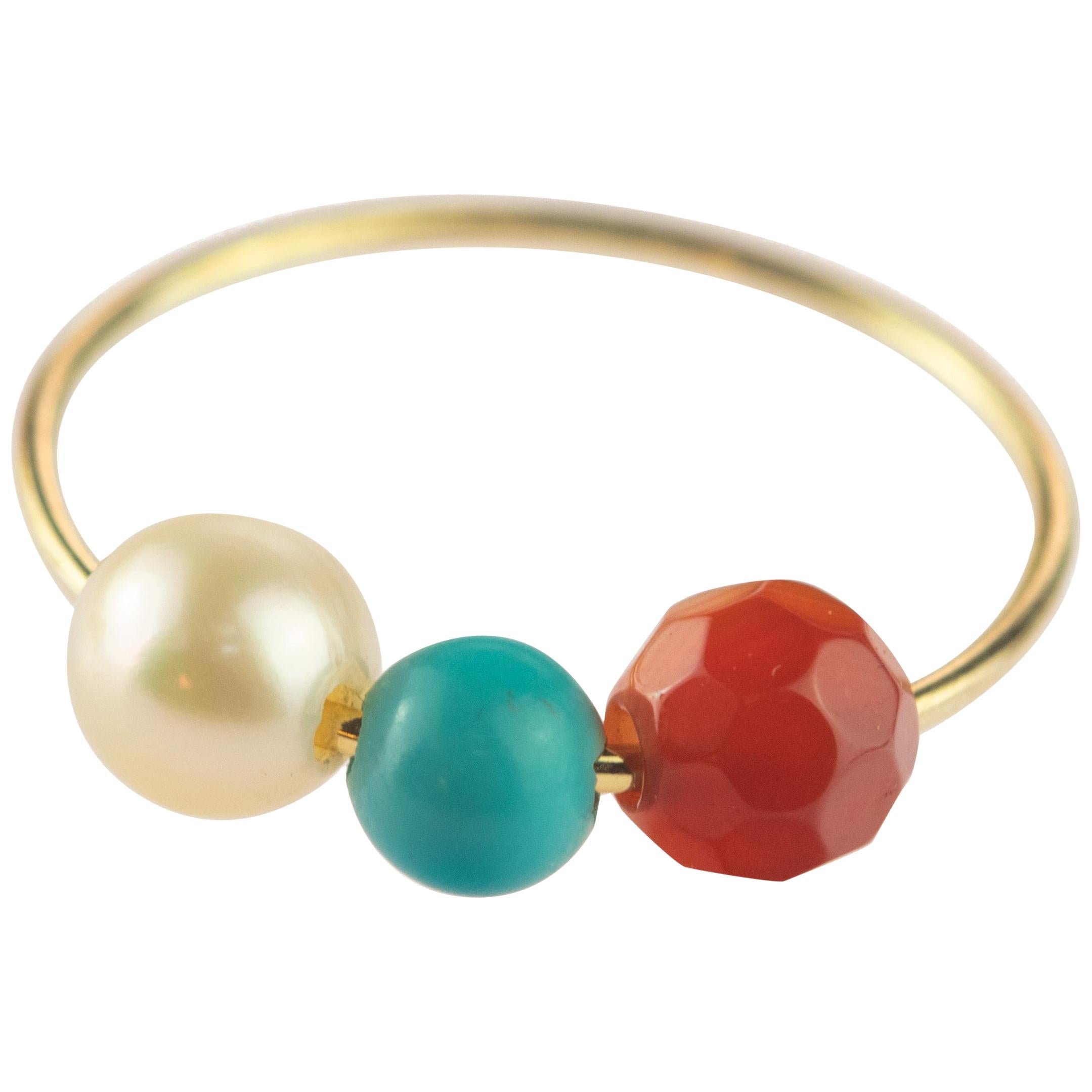 Perle Türkis Granat 18 Karat Roségold Asteroid Boho Band Planet Ring