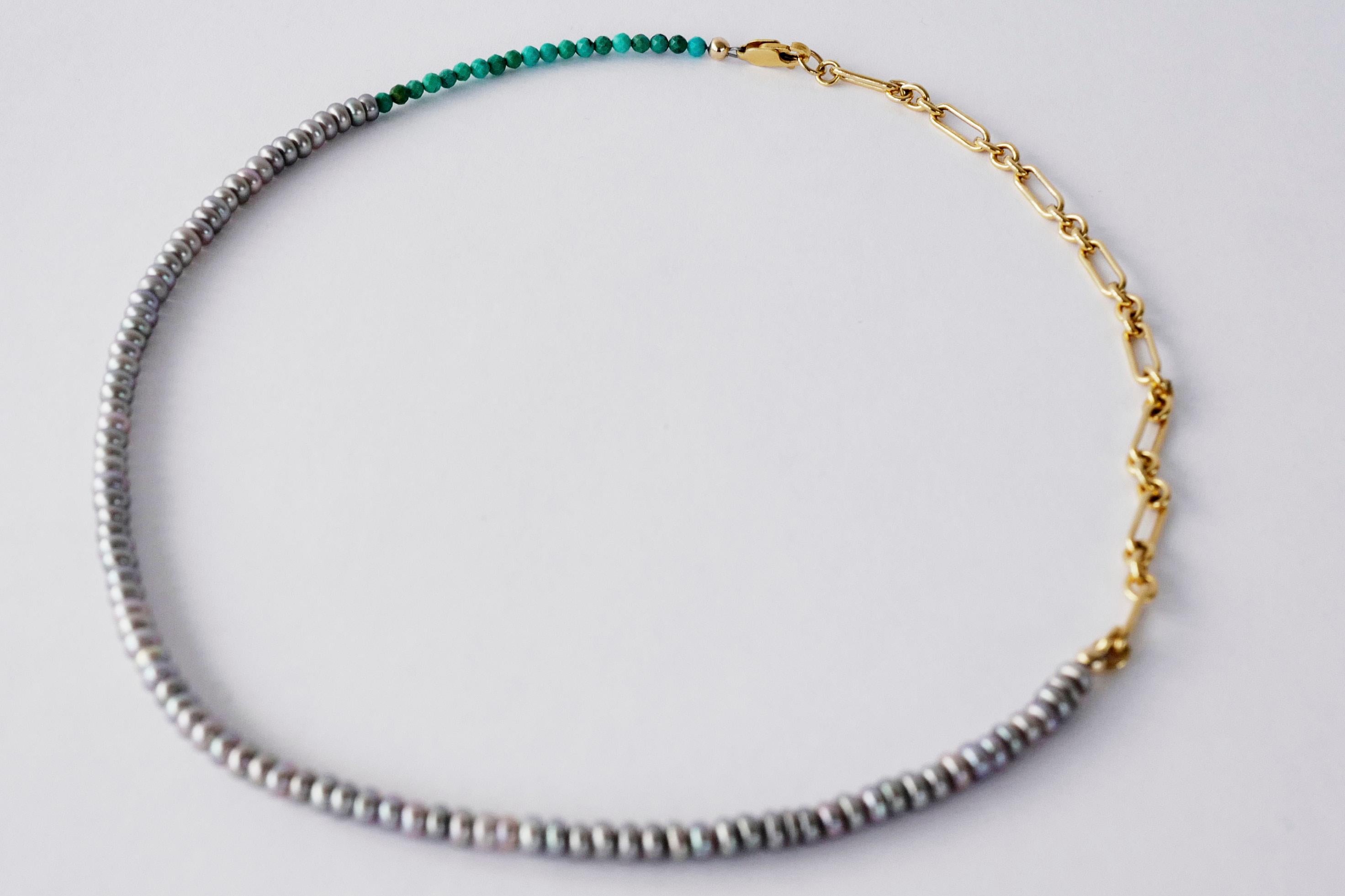 Türkisfarbene Perle  Perlenhalsband Halskette  Goldgefüllte Kette J Dauphin

