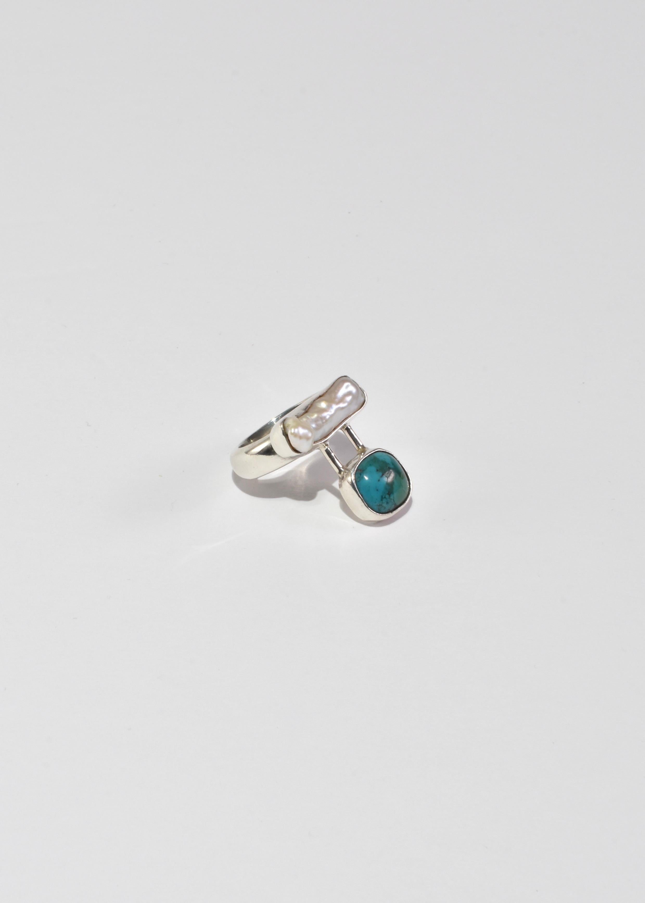 Modernist Pearl Turquoise Ring For Sale