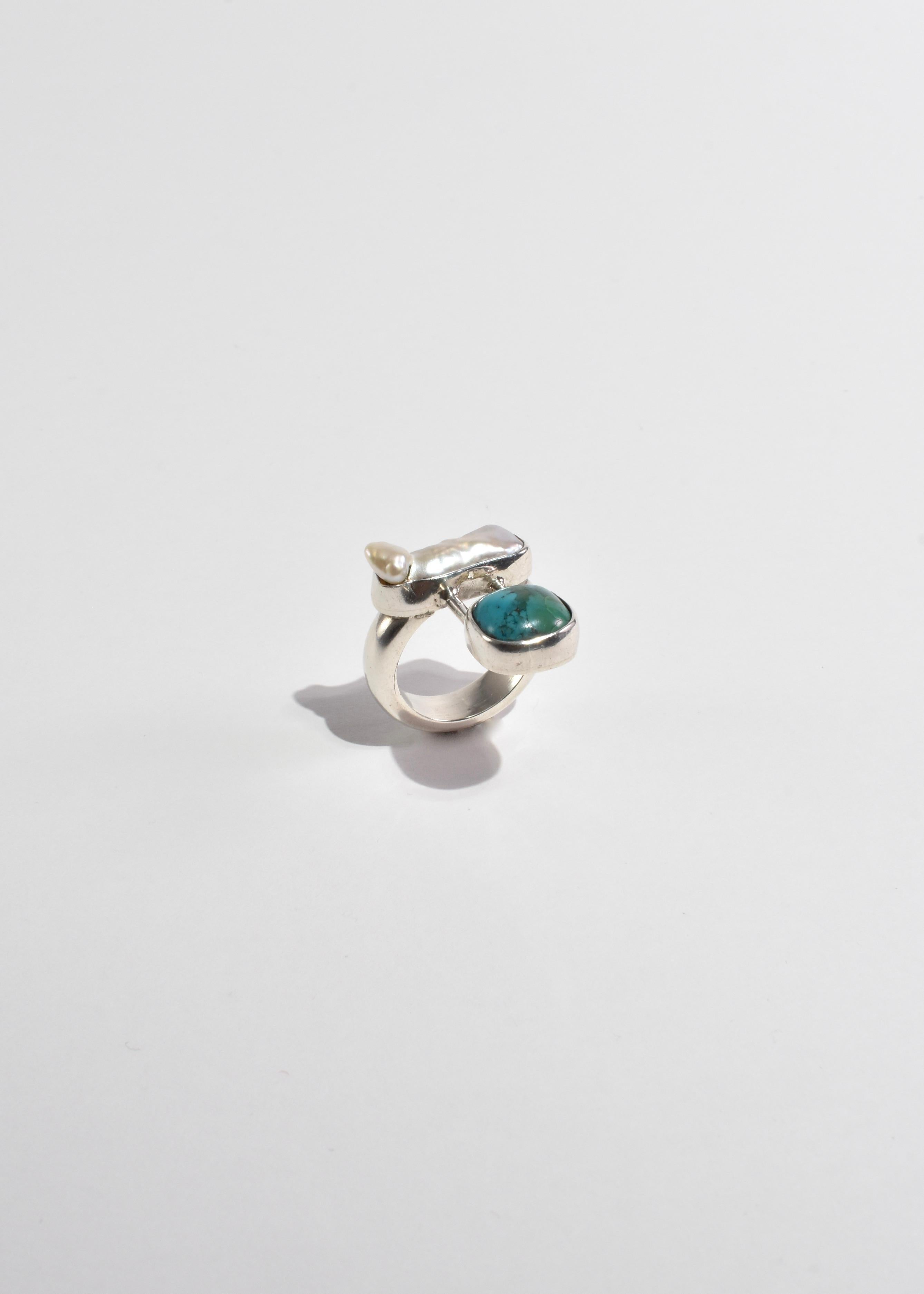 Cabochon Pearl Turquoise Ring For Sale