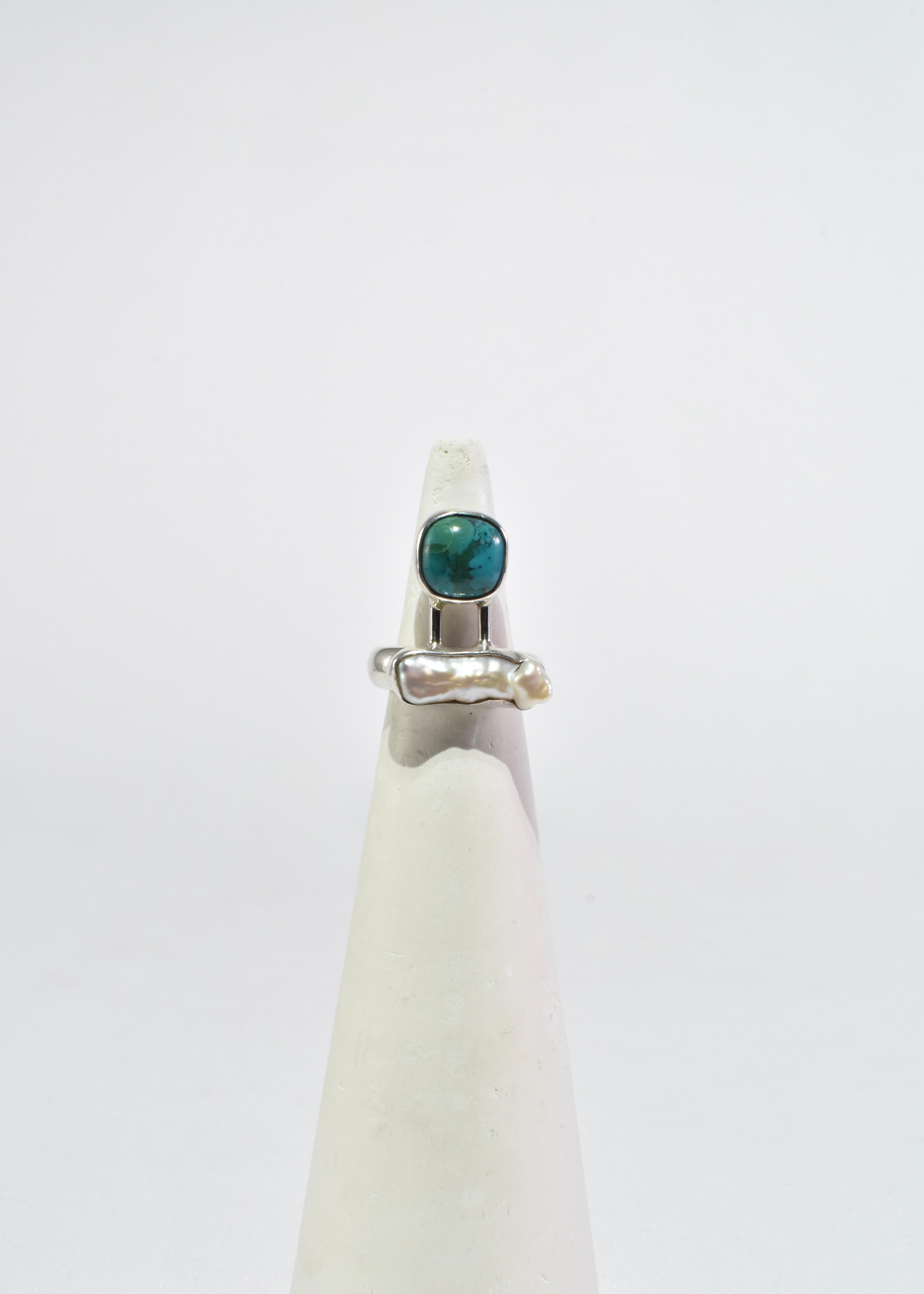 Pearl Turquoise Ring In Excellent Condition For Sale In Richmond, VA