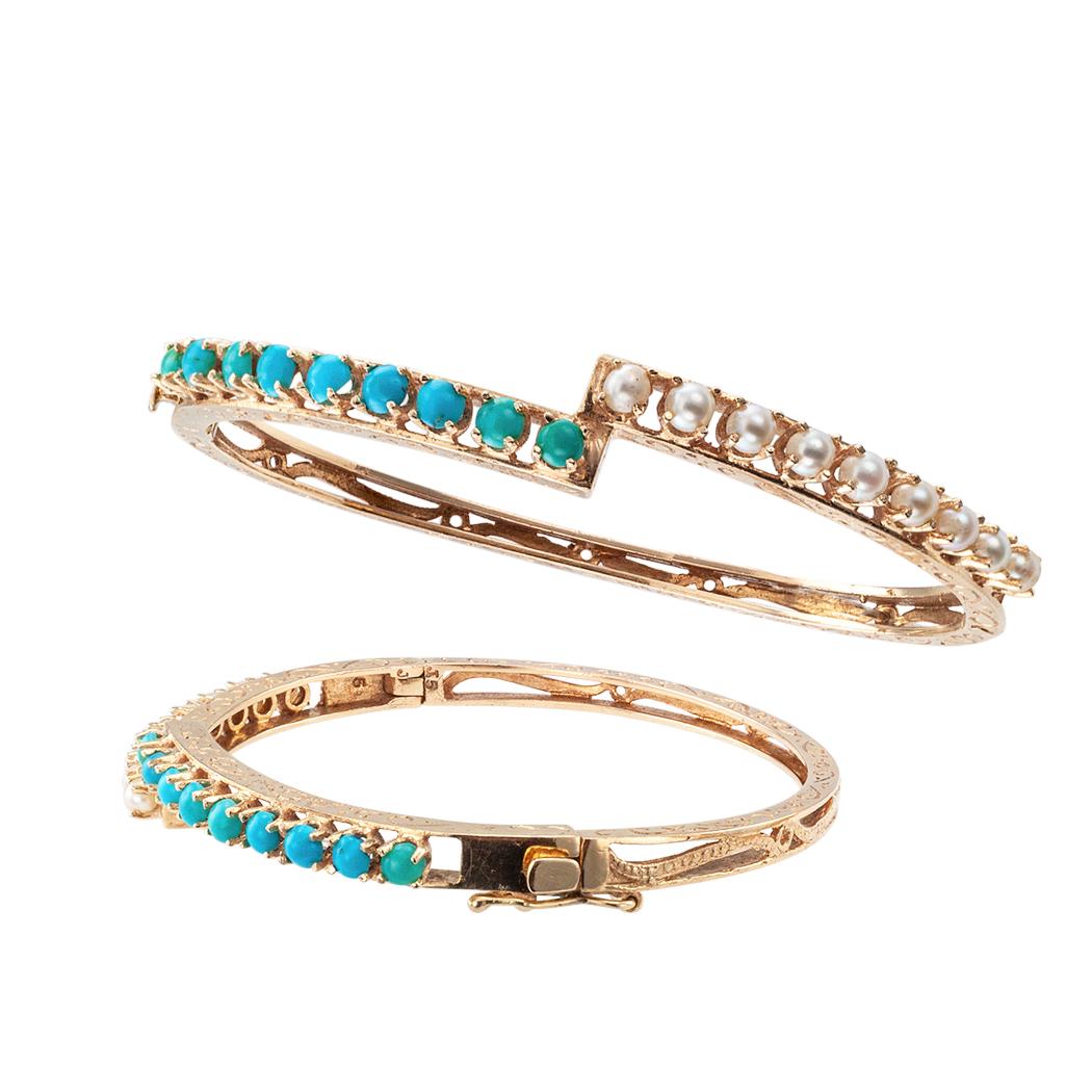 Pearl Turquoise Twin Stackable Gold Bangles 1