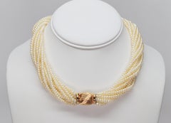 Pearl Twist Multi Strand Necklace & Bracelet Set with Yellow Gold Bow Tie Clasp