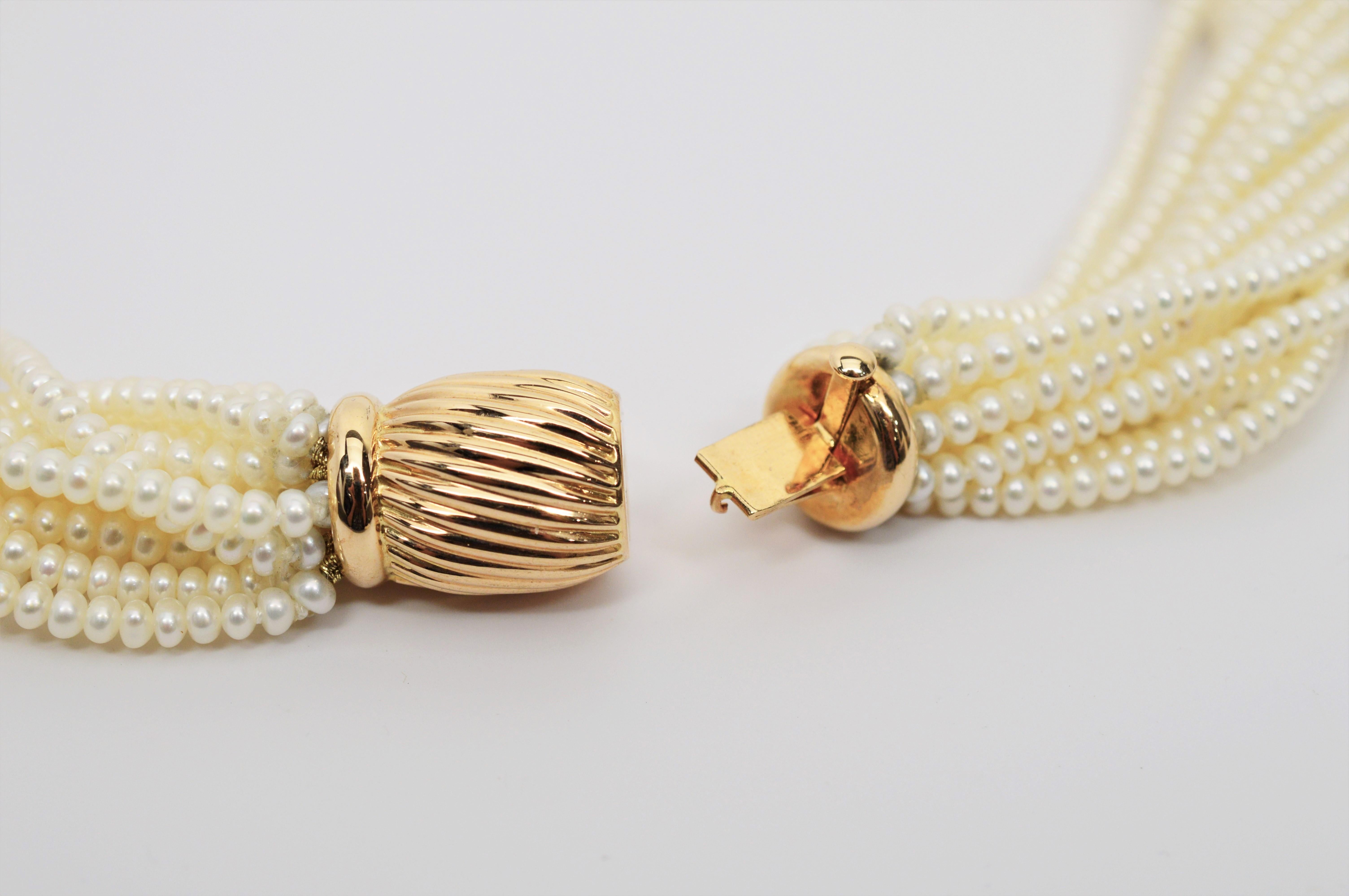 Pearl Twist Multi Strand Necklace & Bracelet Set with Yellow Gold Bow Tie Clasp In New Condition In Mount Kisco, NY